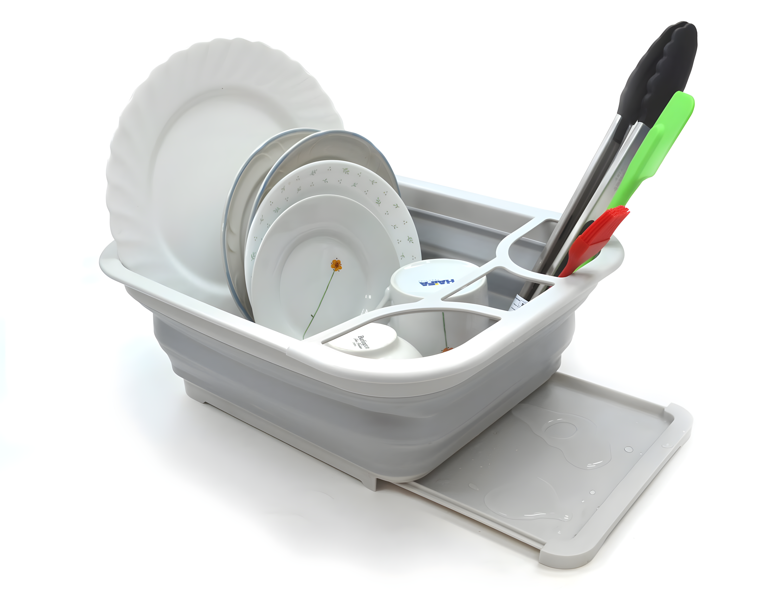 SAMMART Collapsible Dish Drainer with Drainer Board - Foldable Drying Rack Set - Portable Dinnerware Organizer - Space Saving Kitchen Storage Tray