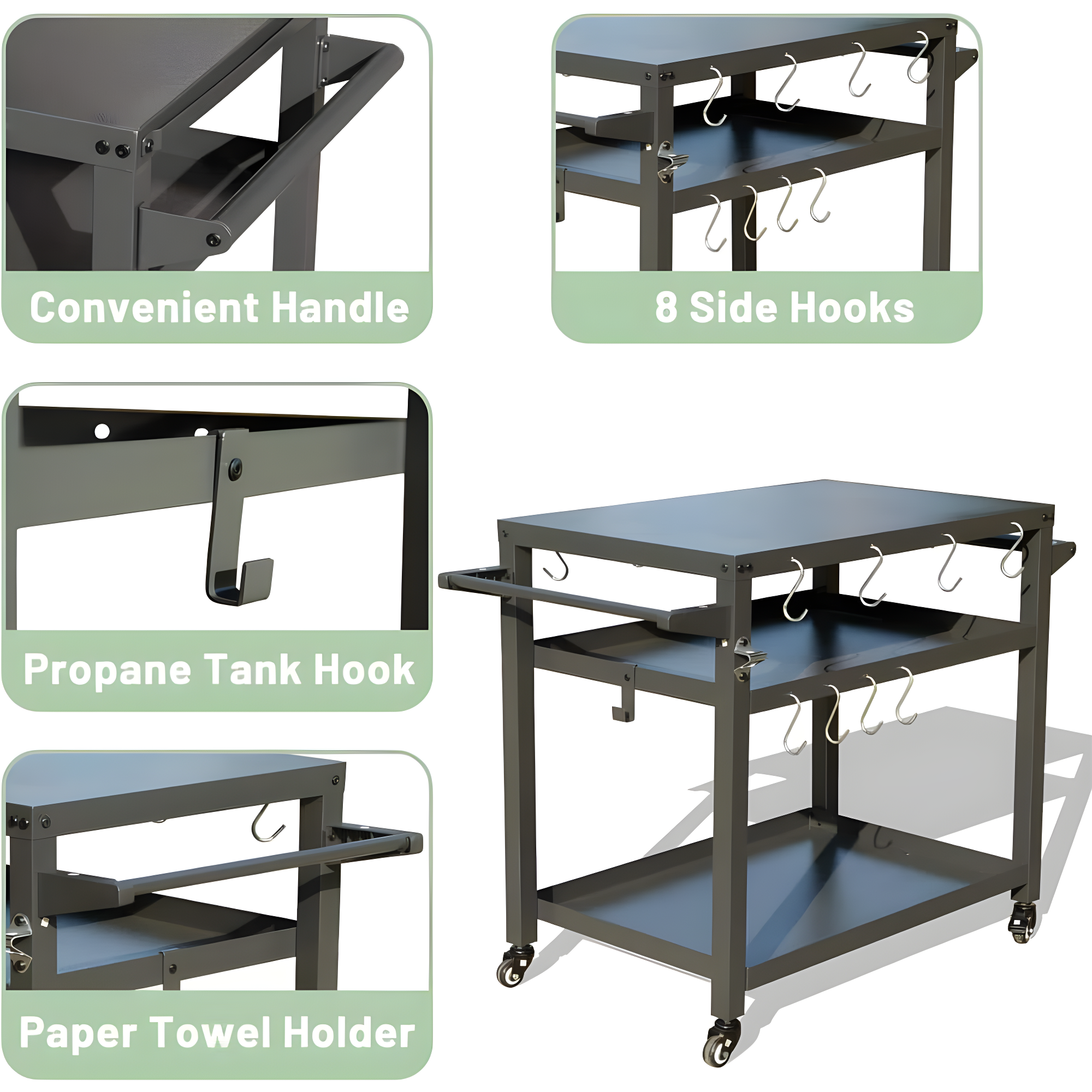 GZMWON 3-Shelf Outdoor Grill Table, Grill Cart Outdoor With Wheels, Pizza Oven Table And Food Prep Table, Blackstone Table Grill Stand  Blackstone Griddle  Outside BBQ