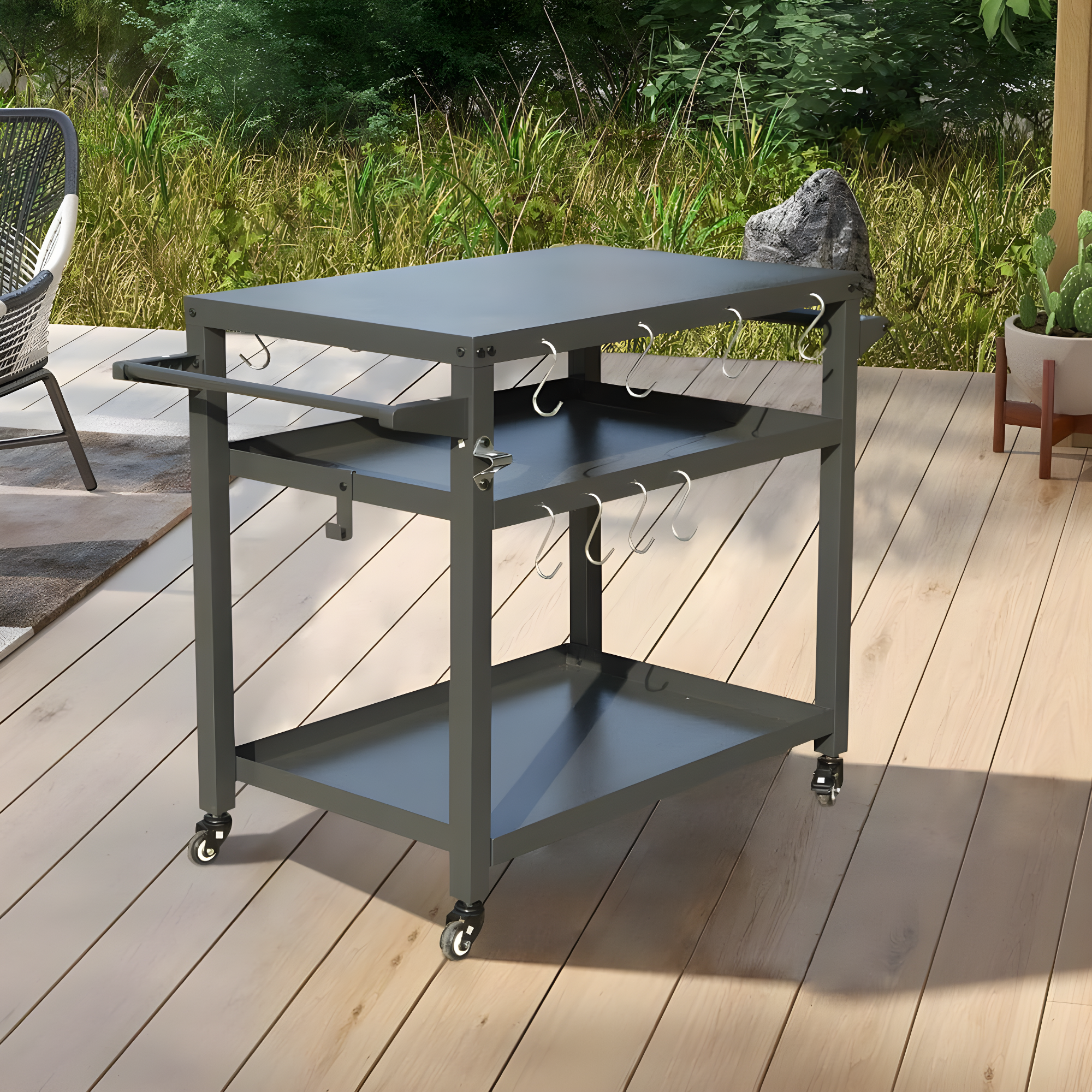 GZMWON 3-Shelf Outdoor Grill Table, Grill Cart Outdoor With Wheels, Pizza Oven Table And Food Prep Table, Blackstone Table Grill Stand  Blackstone Griddle  Outside BBQ