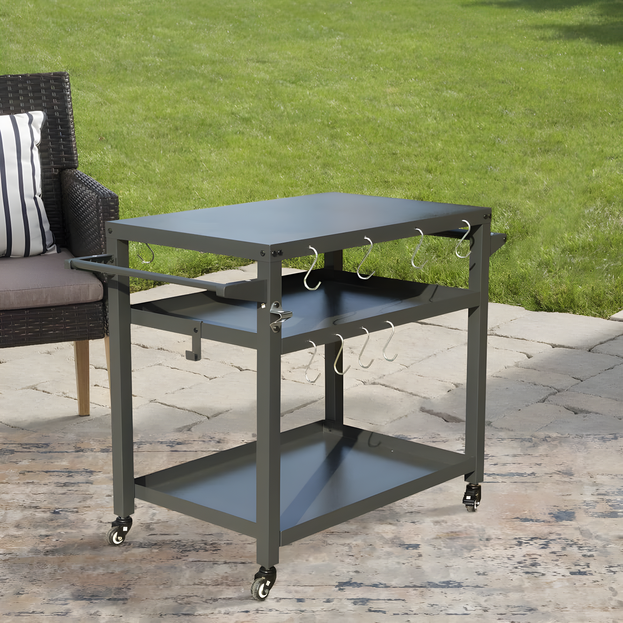 GZMWON 3-Shelf Outdoor Grill Table, Grill Cart Outdoor With Wheels, Pizza Oven Table And Food Prep Table, Blackstone Table Grill Stand  Blackstone Griddle  Outside BBQ