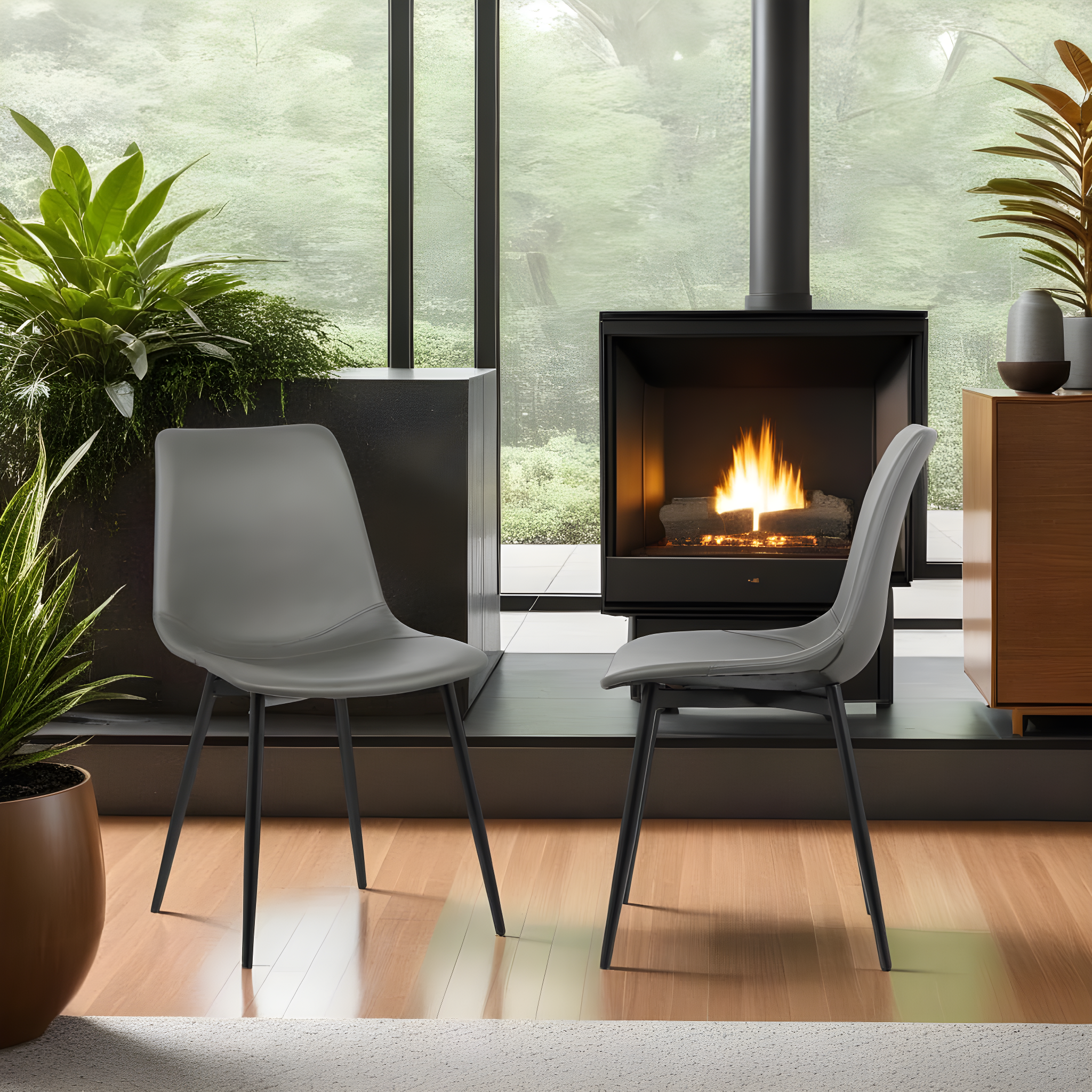 Monte Contemporary Dining Chair Faux Leather with Black Powder Coated Metal Legs - Armen Living