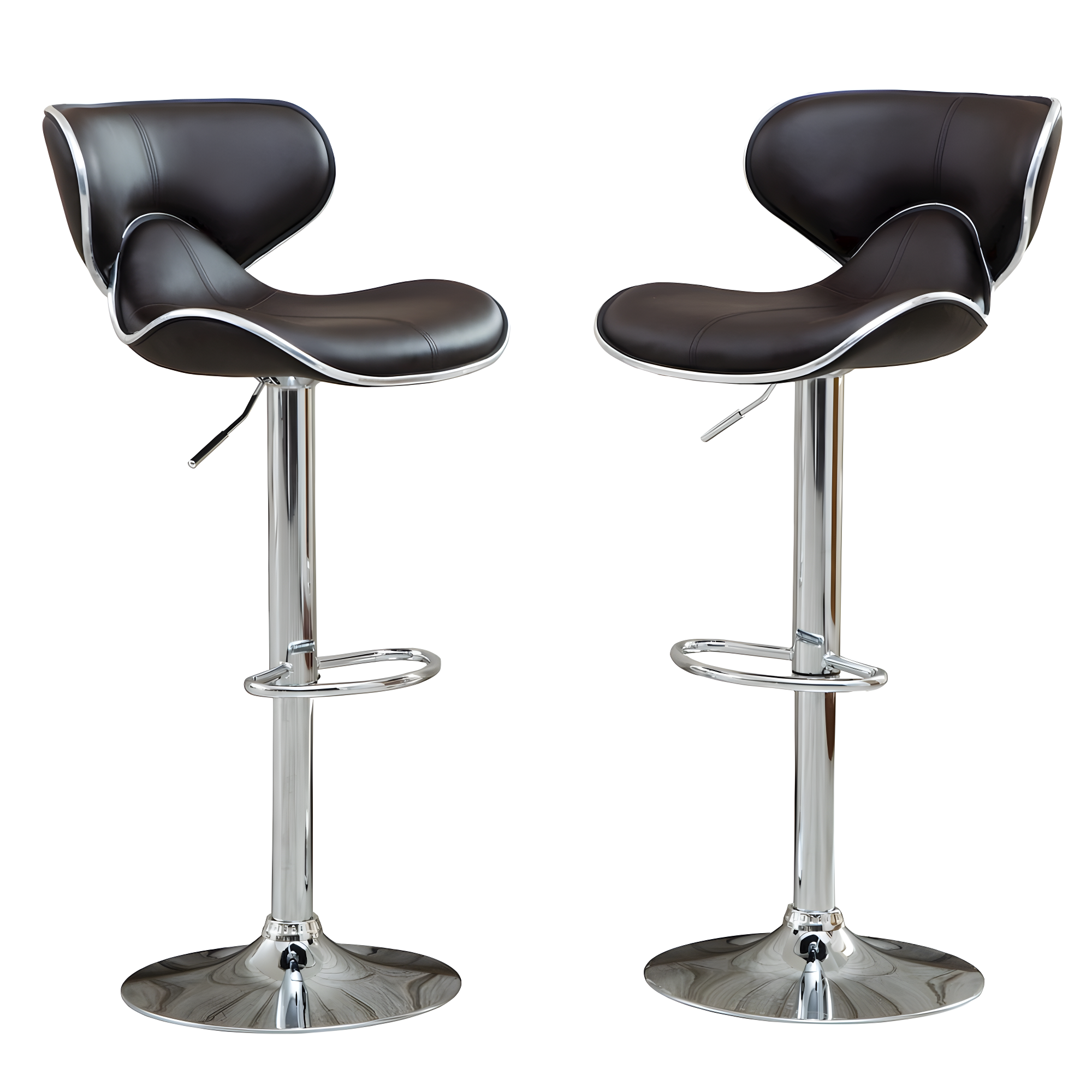 Roundhill Furniture Masaccio Cushioned Leatherette Upholstery Airlift Adjustable Swivel Barstool with Chrome Base, Brown, Set of 2