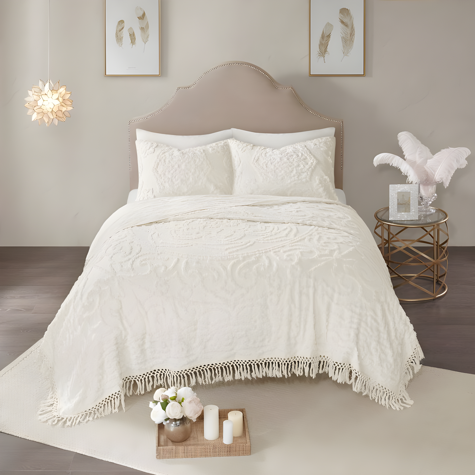 Madison Park Laetitia Tufted Chenille Cotton Medallion Fringe Coverlet Set