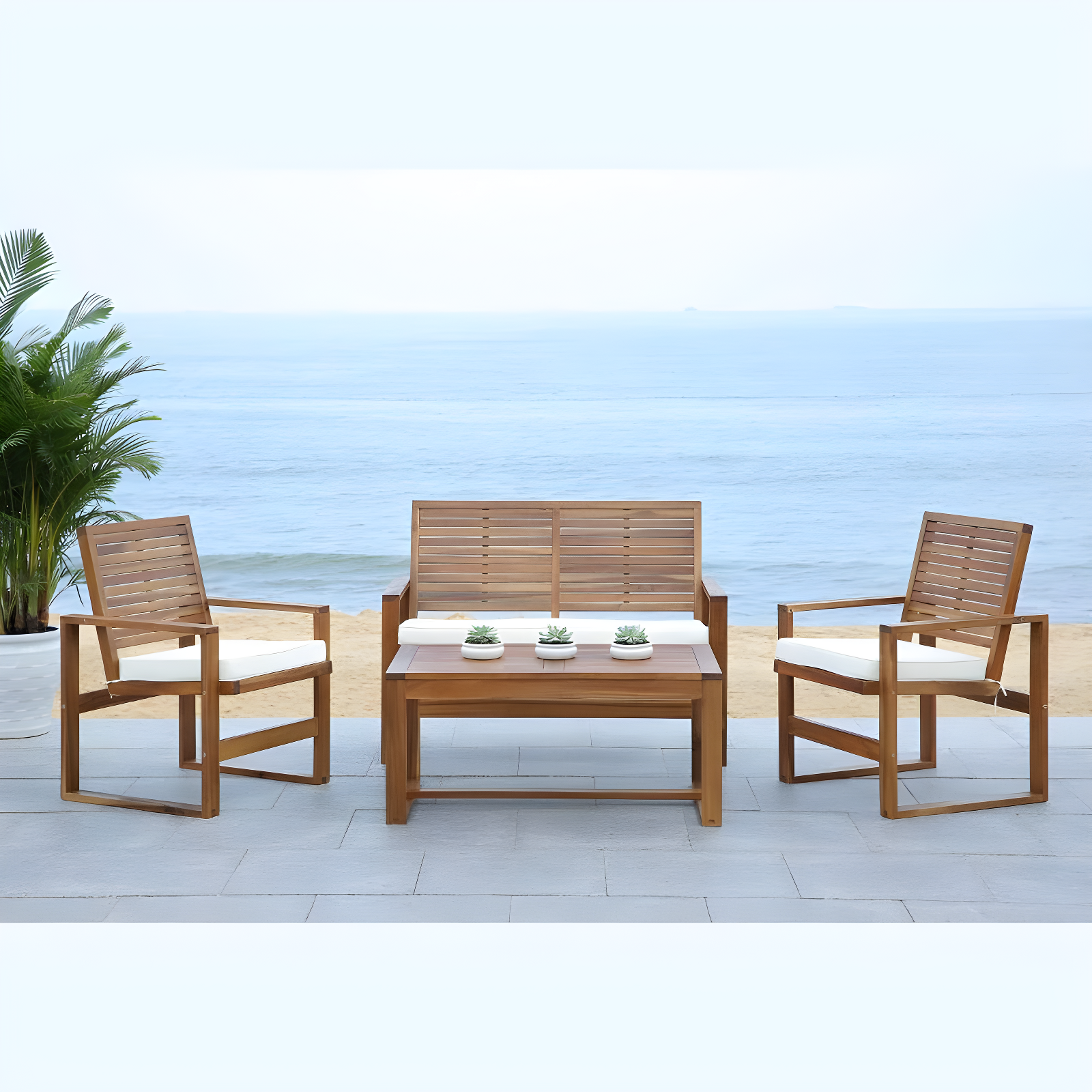 Ozark 4 Piece Set - Indoor/Outdoor - FOX6007 - Natural/Beige - Safavieh