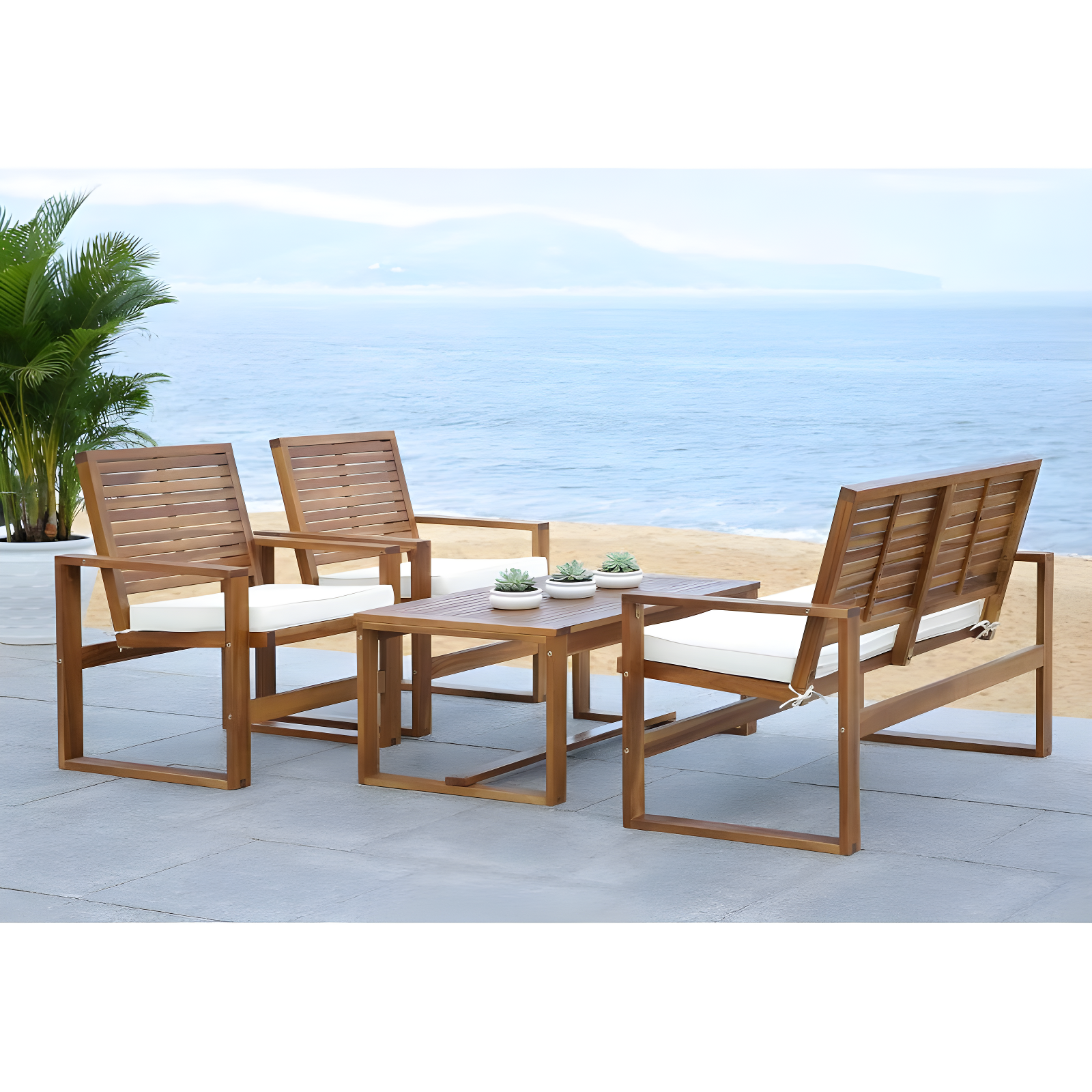 Ozark 4 Piece Set - Indoor/Outdoor - FOX6007 - Natural/Beige - Safavieh