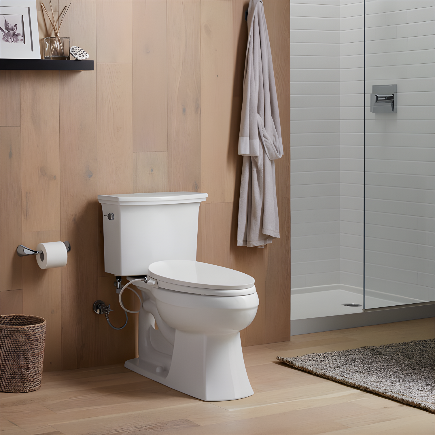 Purewash M300 Elongated Manual Bidet Toilet Seat, Non-Electric Bidet with Adjustable Bidet Sprayer