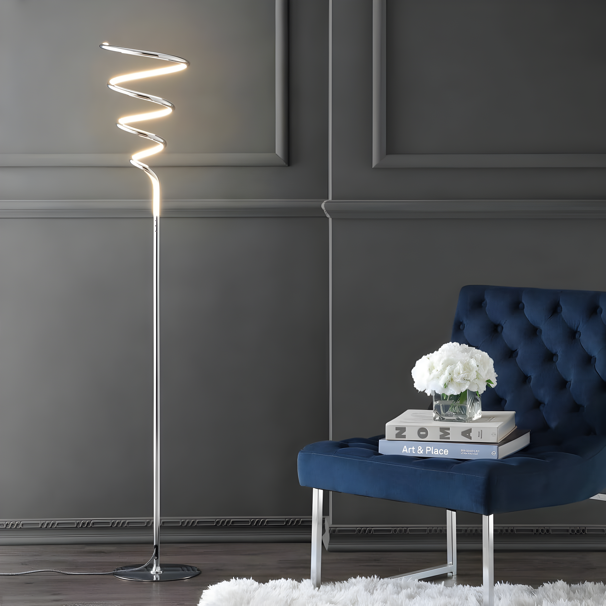 JONATHAN Y JYL7027A Scribble 60.5" Modern Dimmable Metal Integrated LED Floor Lamp, Contemporary, Minimalist, Glam for living room, dinning room, bedroom, office, Chrome