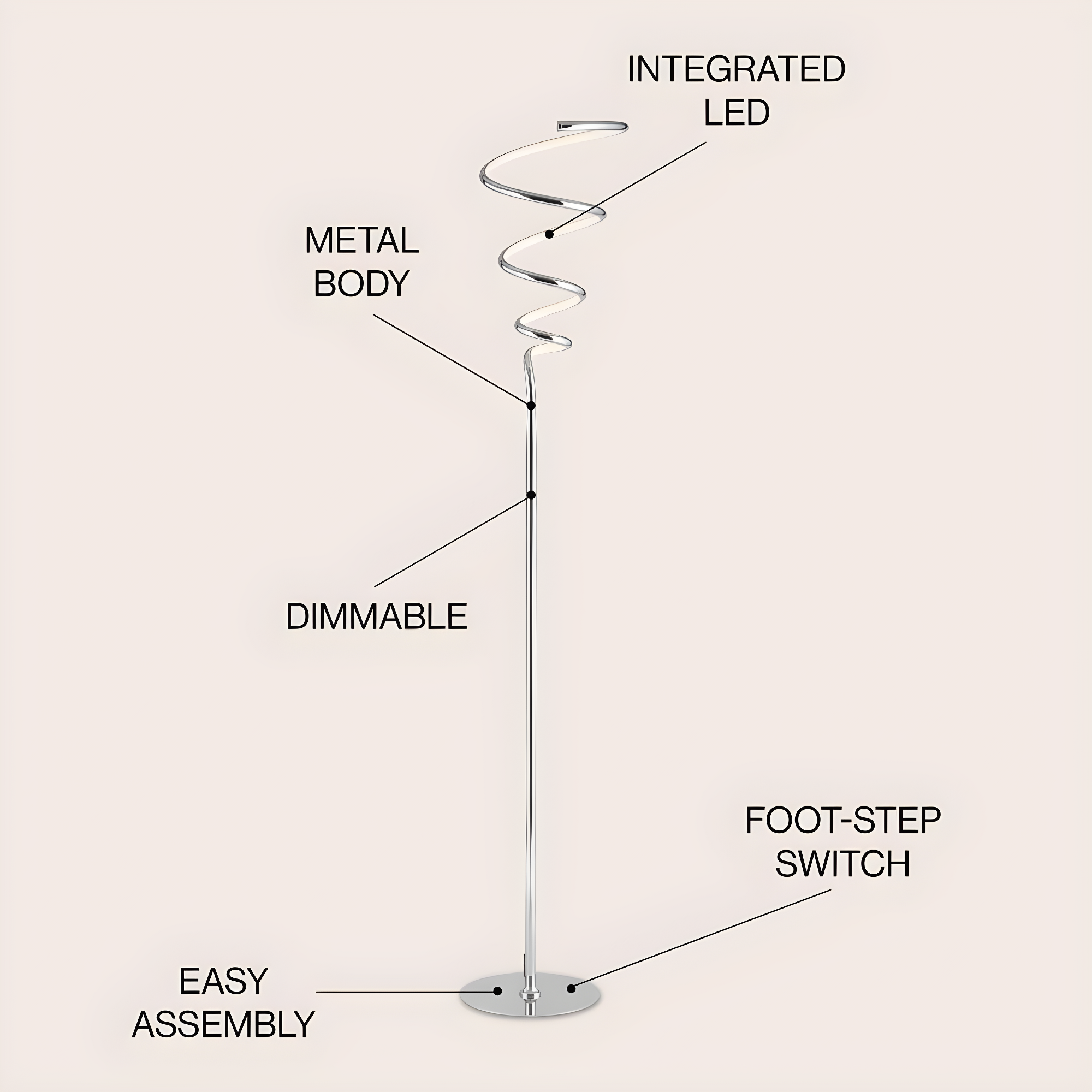 JONATHAN Y JYL7027A Scribble 60.5" Modern Dimmable Metal Integrated LED Floor Lamp, Contemporary, Minimalist, Glam for living room, dinning room, bedroom, office, Chrome