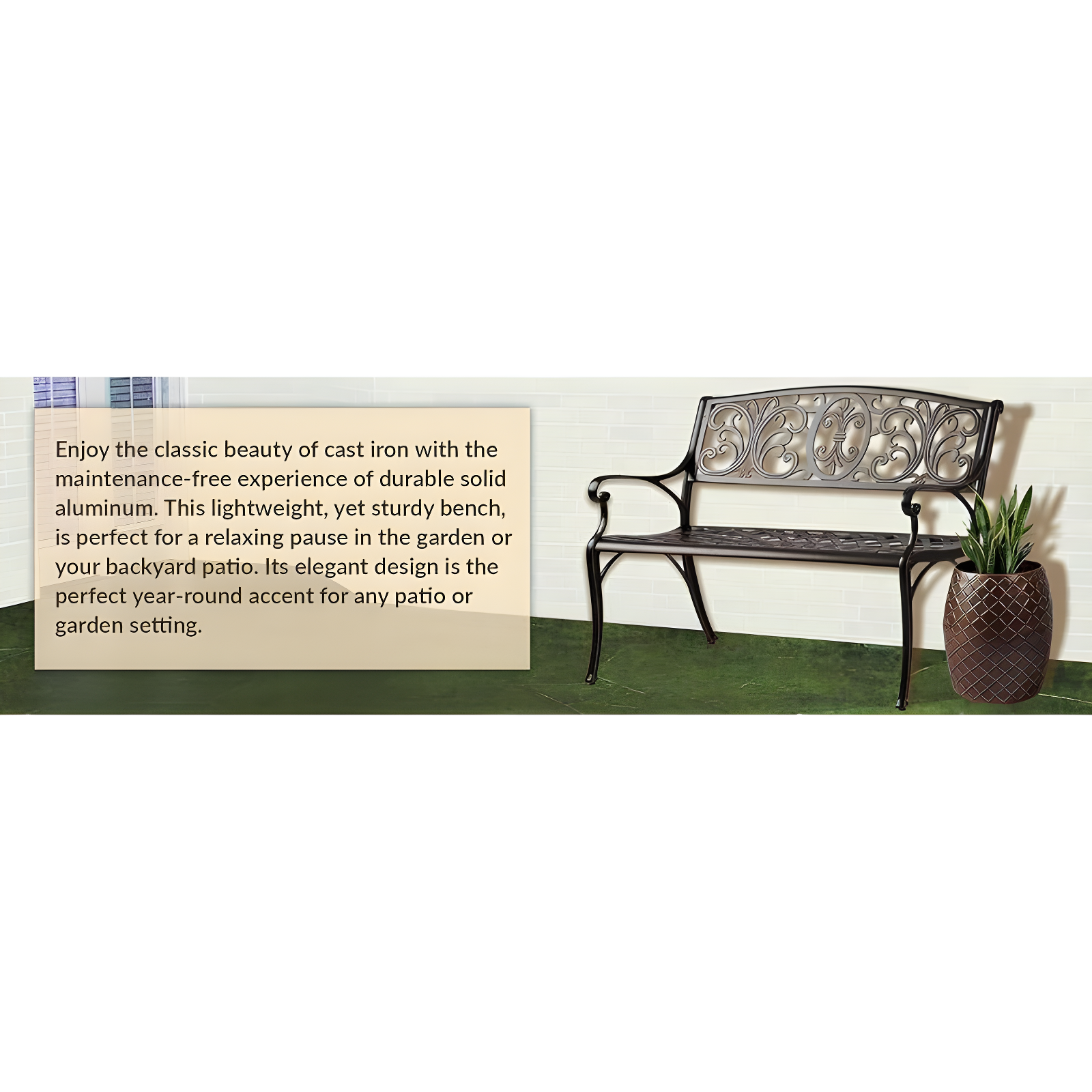 Balkene Home Decatur Outdoor Cast Aluminum Patio Bench Heavy Duty Rust Free Aluminum Construction - Antique Bronze Finish