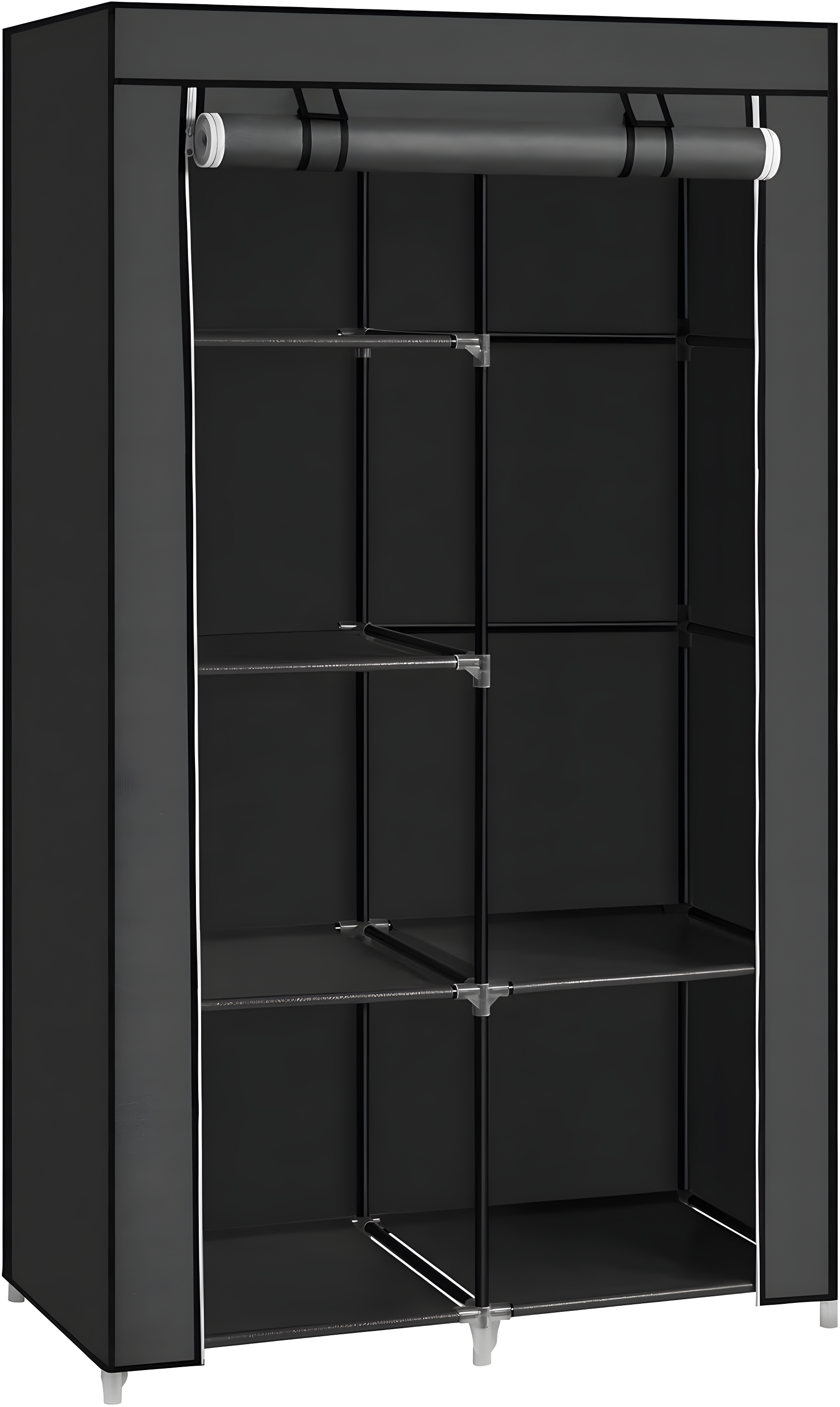 SONGMICS Portable Closet, Clothes Storage Organizer with 6 Shelves, 1 Clothes Hanging Rail, Non-Woven Fabric Closet, Black
