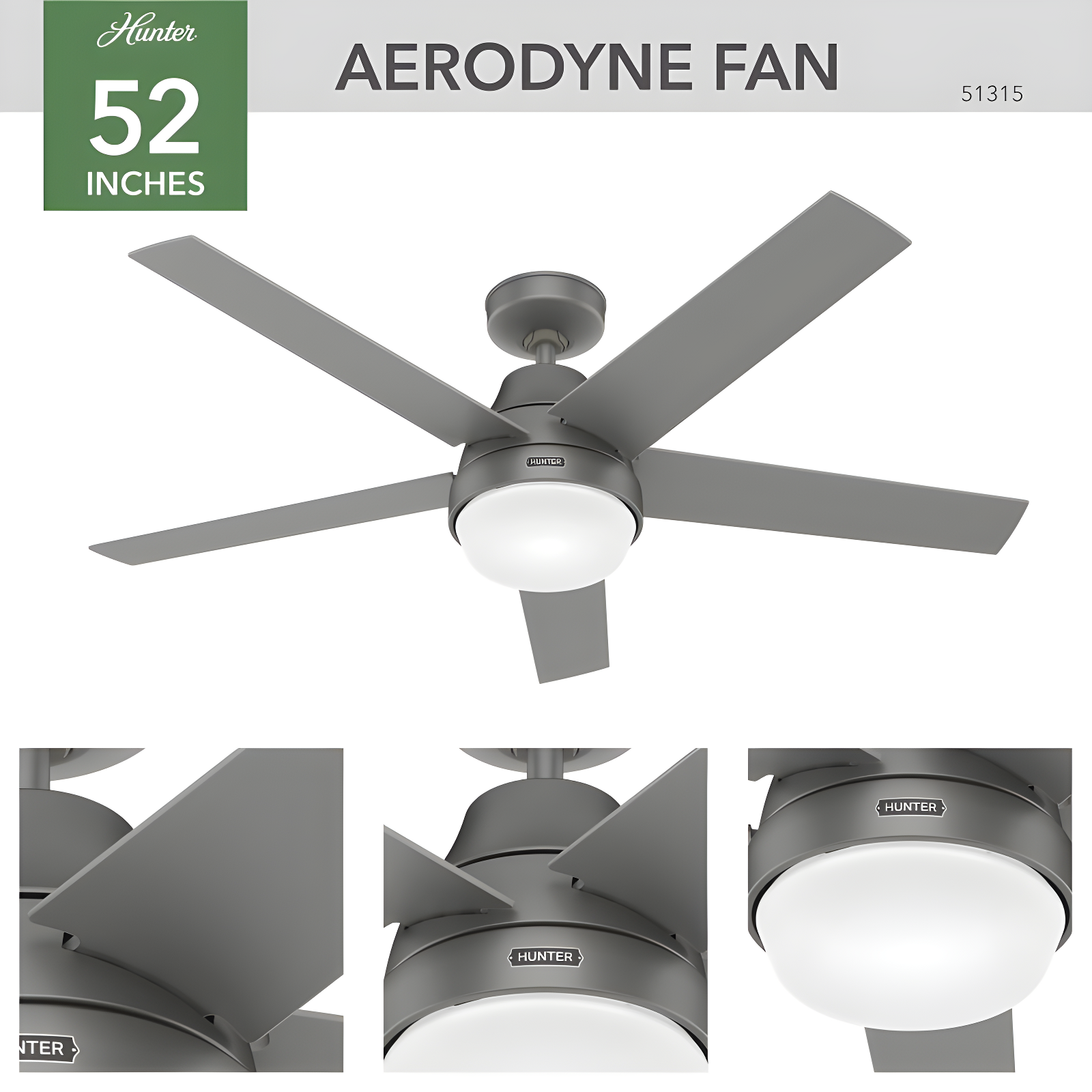 52" Aerodyne 5 - Blade Smart Standard Ceiling Fan with Lights and Remote