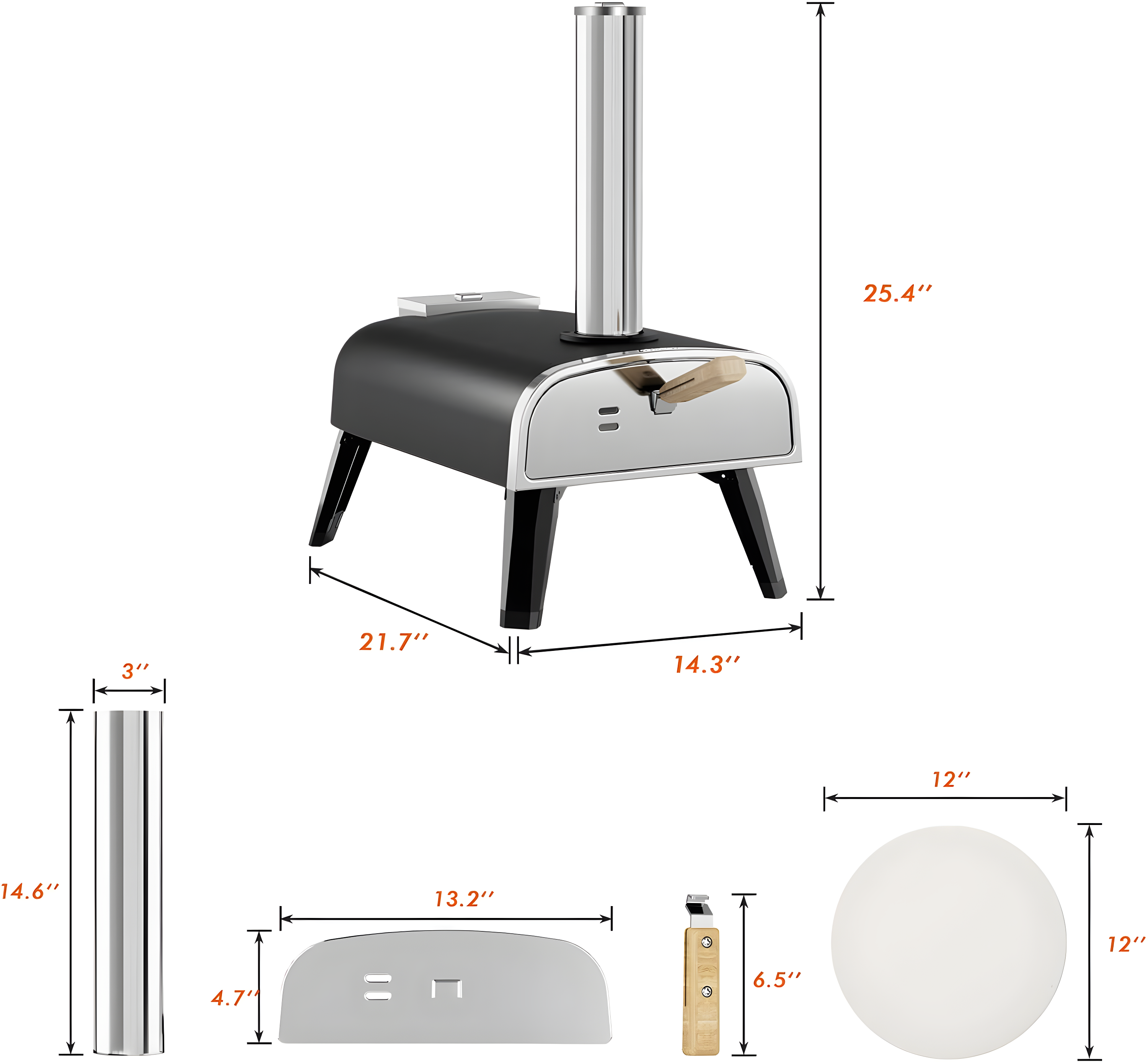 Pizza Oven Outdoor 12" Wood Fired Pizza Ovens Pellet Pizza Stove for Outside, Portable Stainless Steel Pizza Oven for Backyard Pizza Maker Portable Mobile Outdoor Kitchen (Swivel Grey)