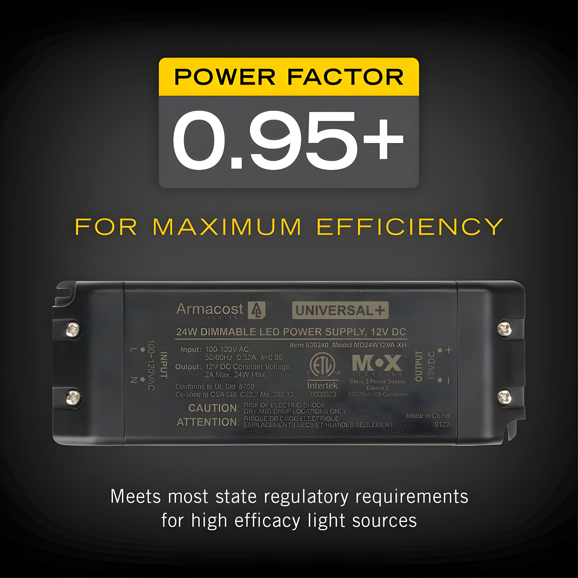 Armacost Lighting Universal+ Dimmable LED Driver 12V DC, 60W Electronic Transformer ELV/MLV/TRIAC 830240