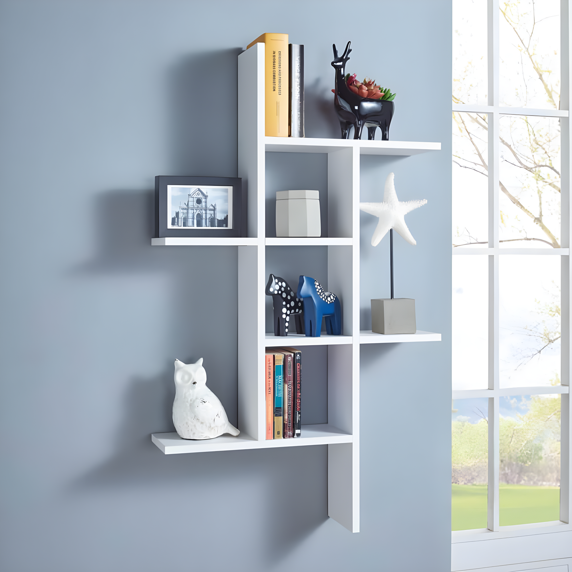 Danya B. 40" x 24" Cantilever Wall Shelf White: Modern Laminated MDF, 4-Tier Storage, Includes Mounting Hardware