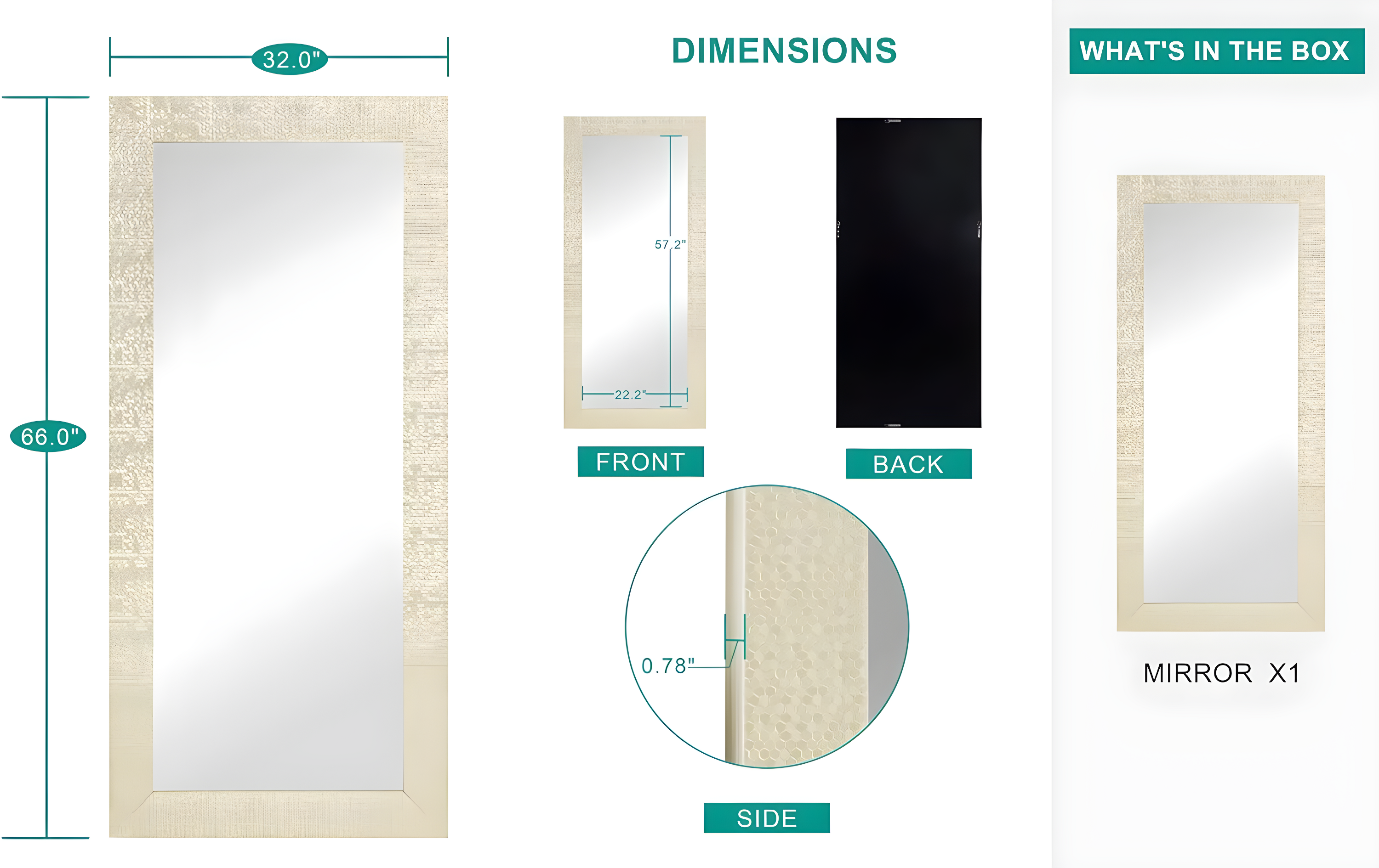 Naomi Home 66" Mosaic Gold Full Length Wall & Floor Mirror