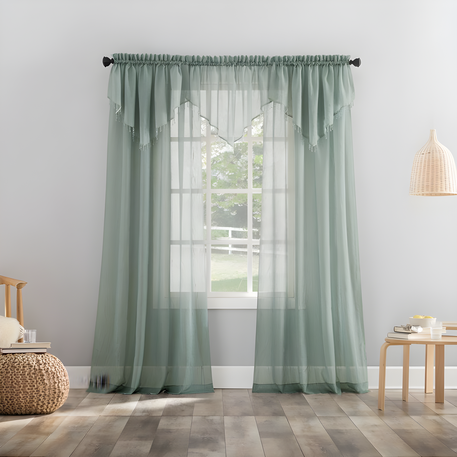 51"x24" No. 918 Sheer Erica Crushed Voile Ascot Beaded Rod Pocket Curtain Valance Mineral: Solid Polyester Voile