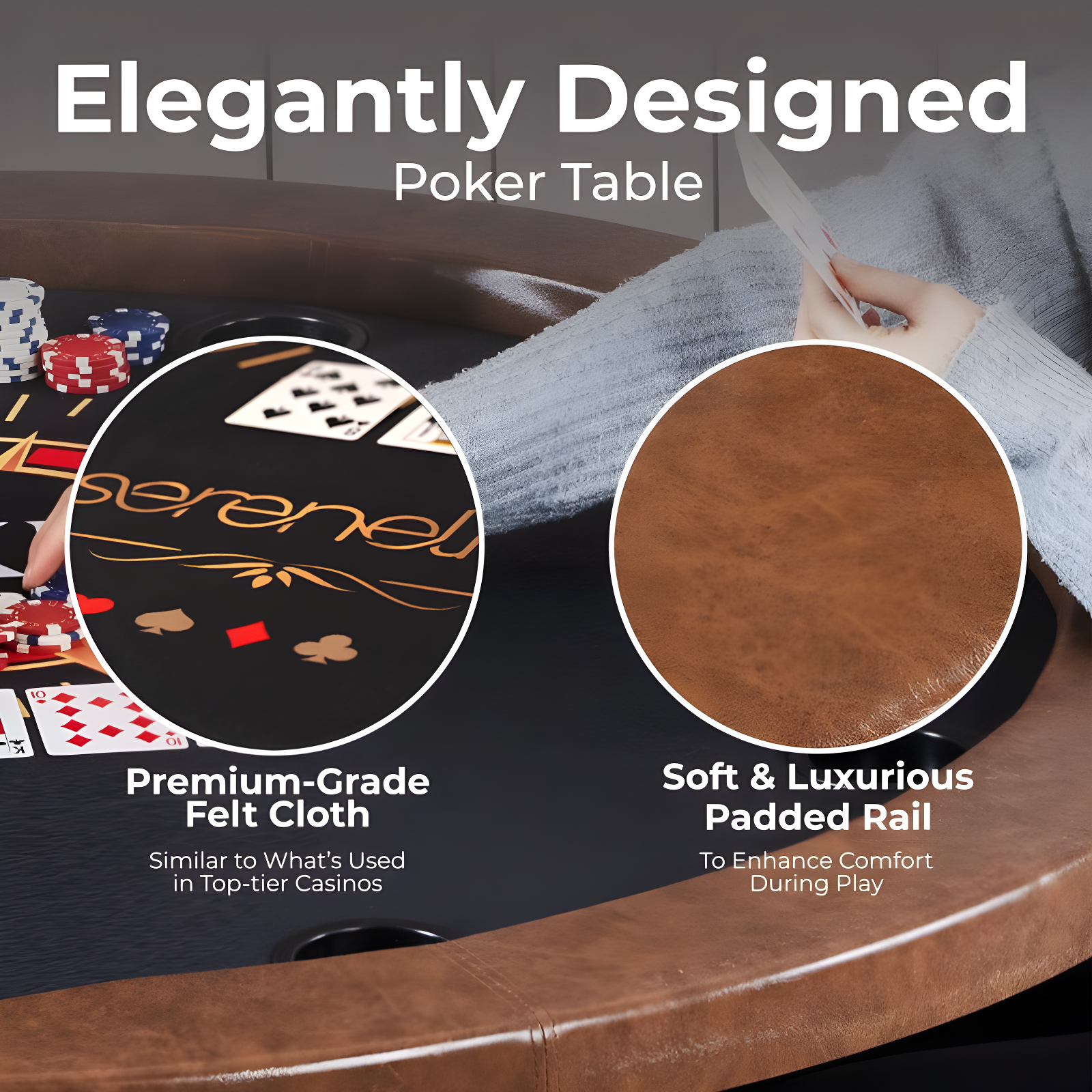 SereneLife 8-Player Foldable Rounded Poker/Casino Game Table with Cushioned Rail