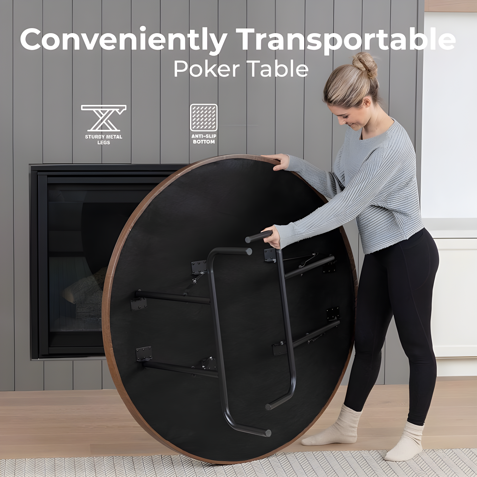 SereneLife 8-Player Foldable Rounded Poker/Casino Game Table with Cushioned Rail