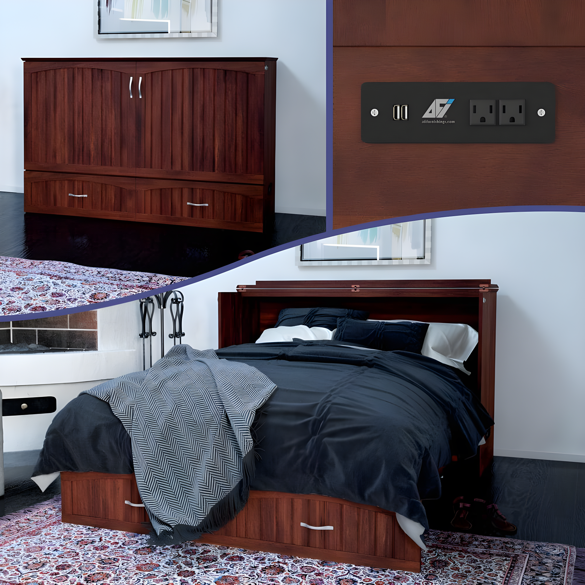 Queen Southampton Murphy Bed Chest with USB Turbo Charger Walnut - AFI: Space-Saving, Hardwood Frame, No Box Spring Needed