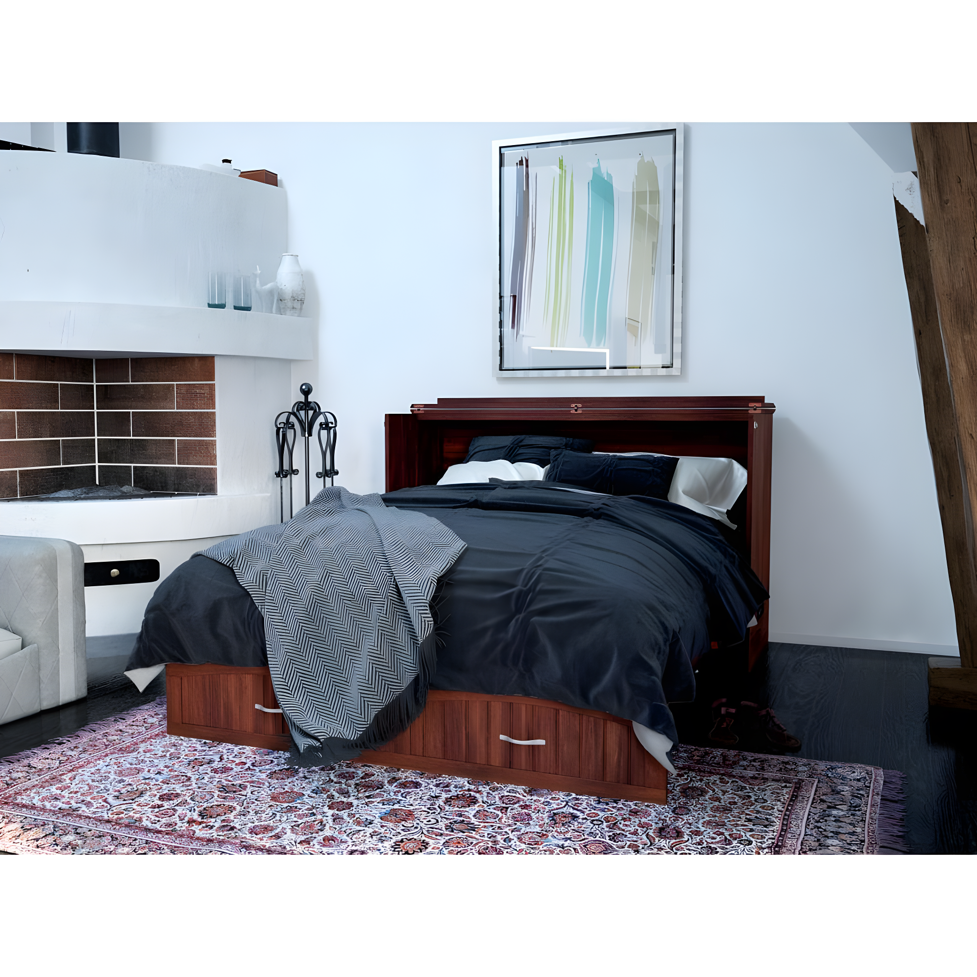 Queen Southampton Murphy Bed Chest with USB Turbo Charger Walnut - AFI: Space-Saving, Hardwood Frame, No Box Spring Needed