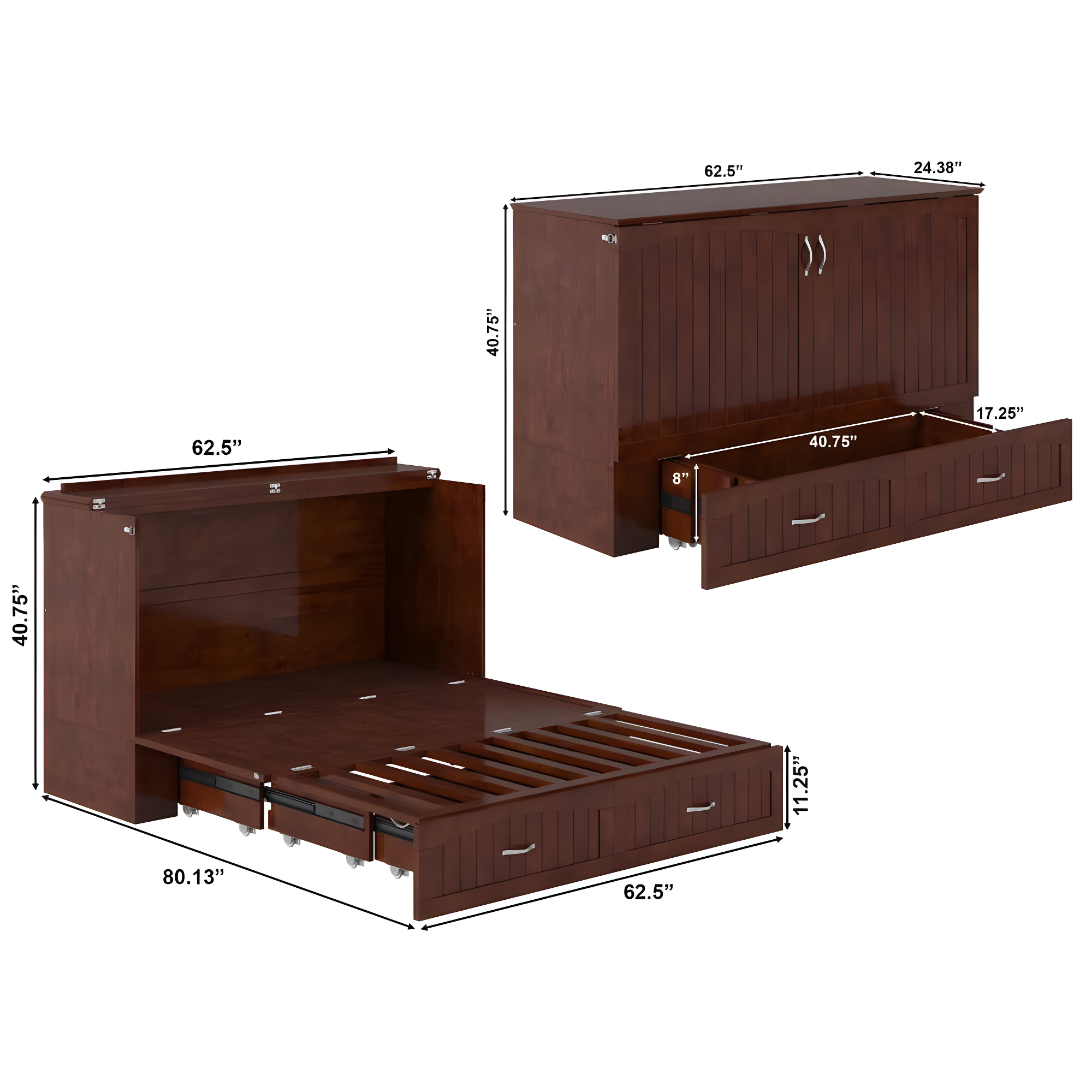 Queen Southampton Murphy Bed Chest with USB Turbo Charger Walnut - AFI: Space-Saving, Hardwood Frame, No Box Spring Needed