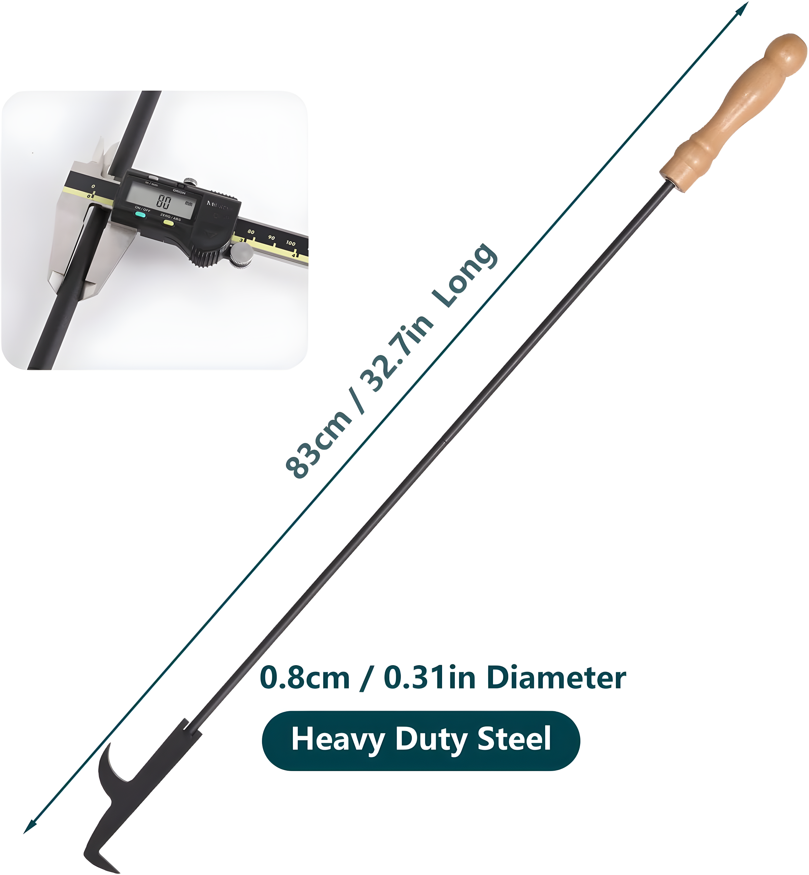 AGM Fire Pit Poker, 32" Fire Poker Stick with Wooden Handle&Barb for Campfire, Fireplace, Bonfires, Heavy Duty Wrought Iron Fire Pit Tools Accessories for Outdoor & Indoor