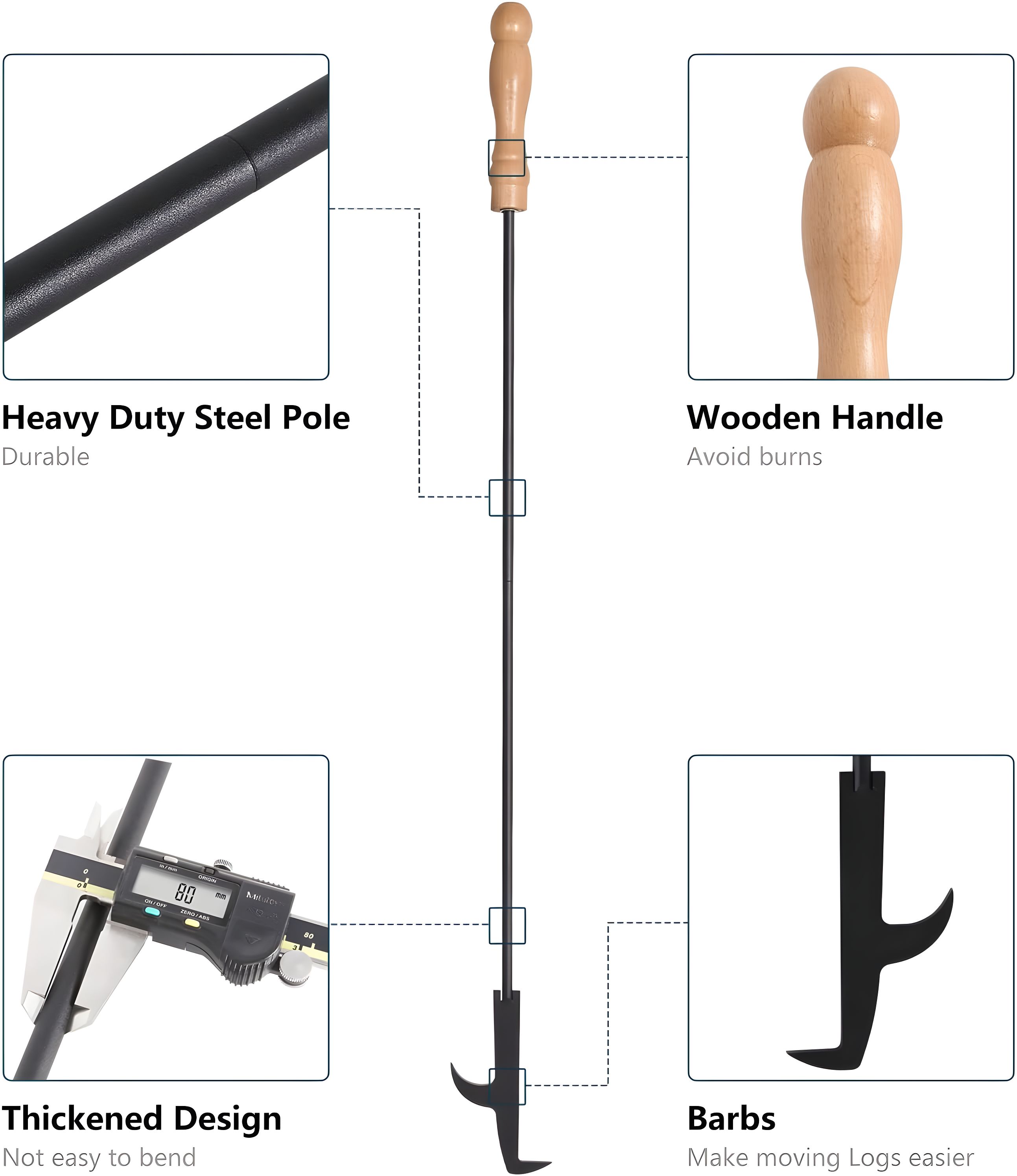 AGM Fire Pit Poker, 32" Fire Poker Stick with Wooden Handle&Barb for Campfire, Fireplace, Bonfires, Heavy Duty Wrought Iron Fire Pit Tools Accessories for Outdoor & Indoor
