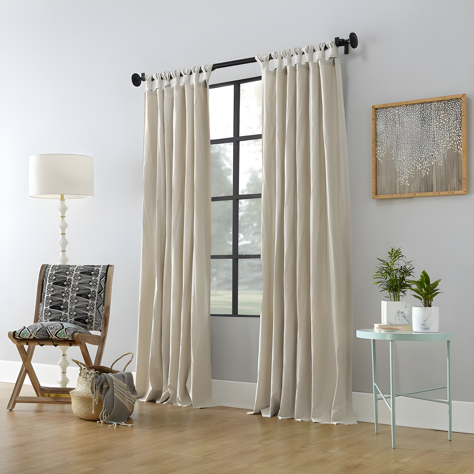 52"x95" Archaeo Light Filtering Washed Cotton Twist Tab Curtain Panel Oat: Modern Window Treatment, Beige