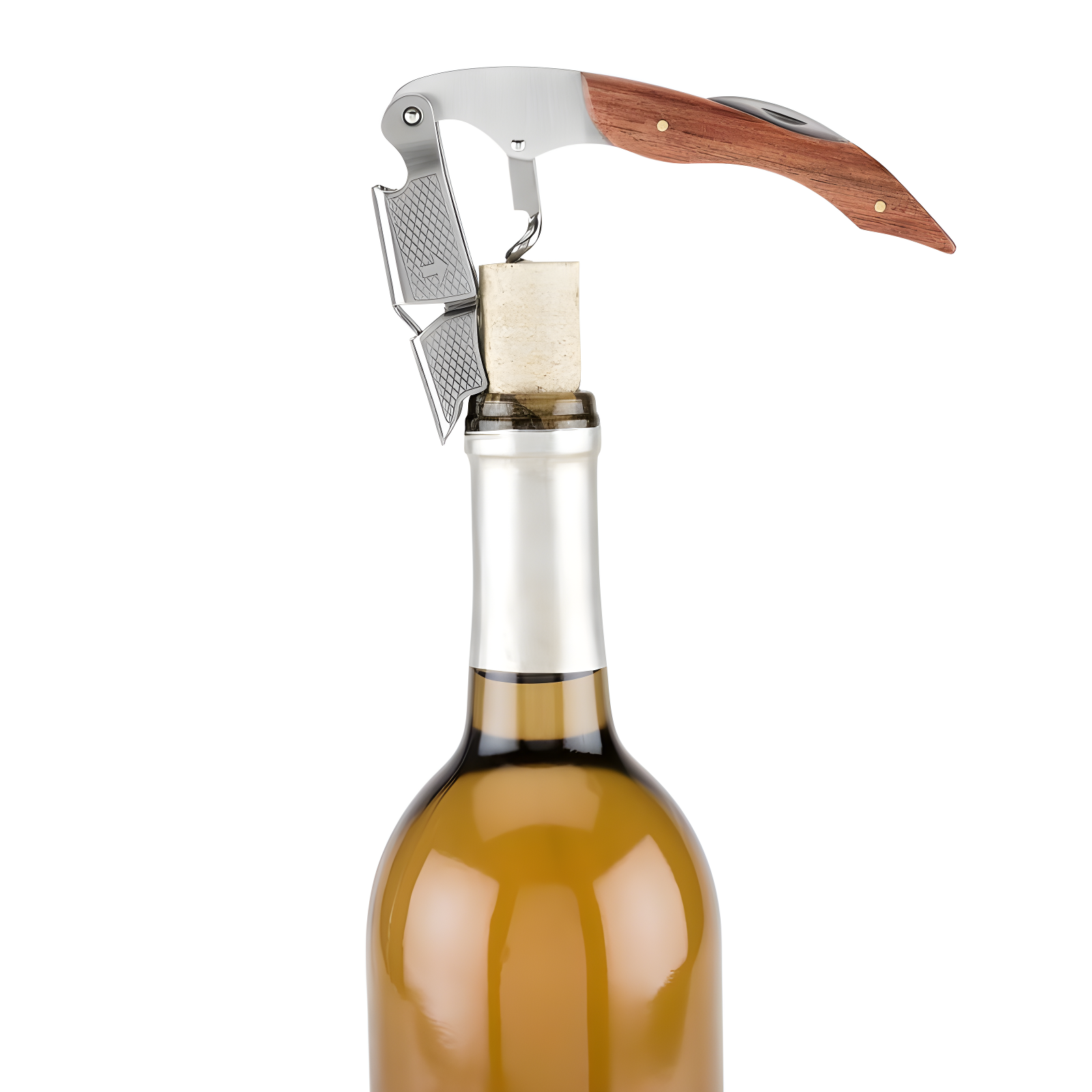 True Sommelier Waiter Corkscrew Spring Loaded Double Lever Wine Opener Waiters Bartender Accessory, Stainless Steel and Wood, Set of 1