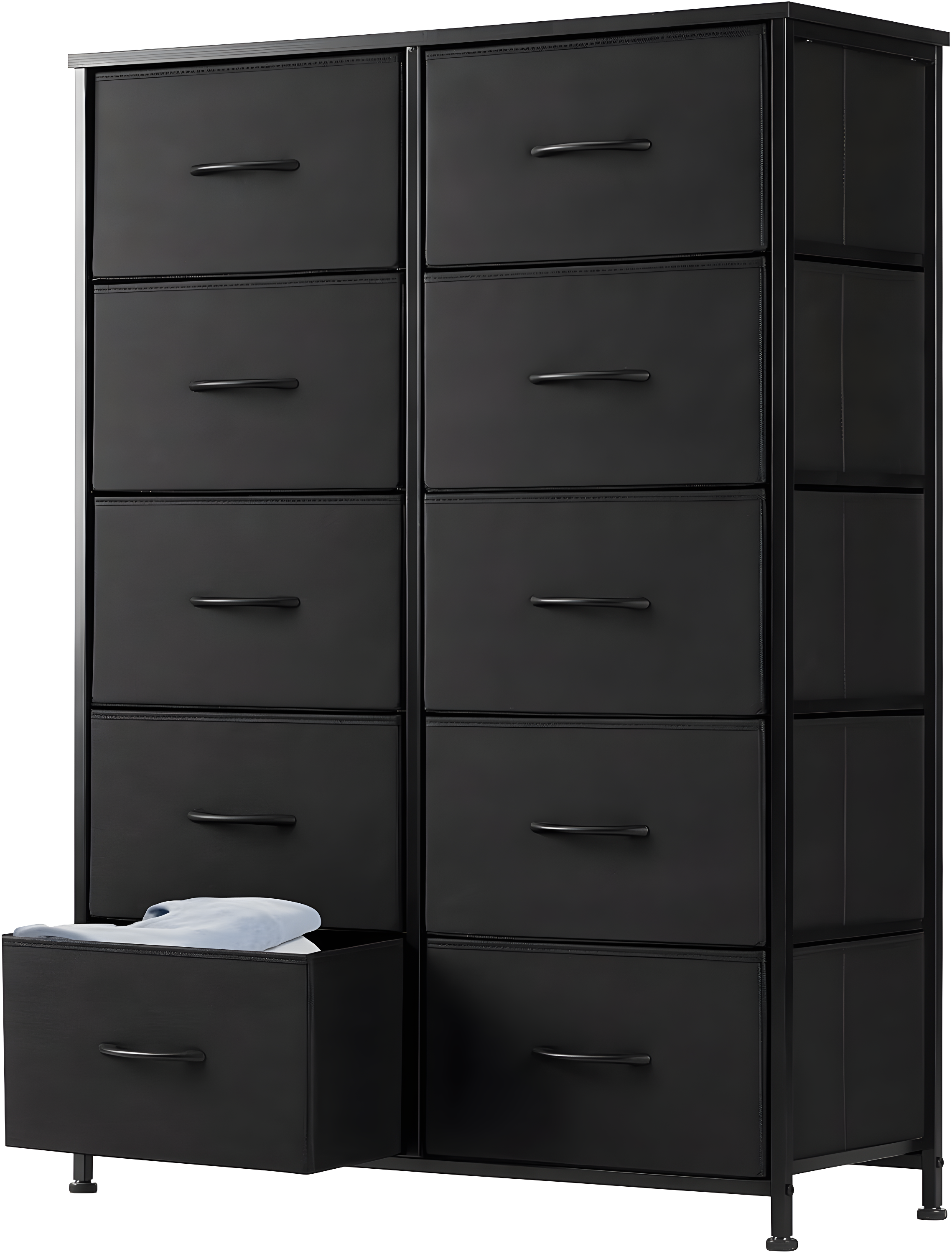 Modern 10-Drawer Fabric Storage Dresser - Tall Chest of Drawers with Steel Frame, Wooden Top, for Bedroom, Closet, Entryway, Black