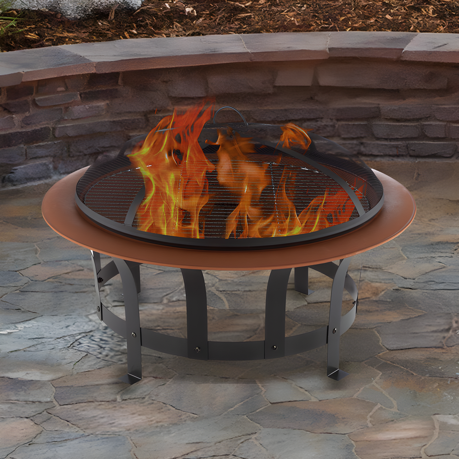 Janzen Outdoor Fire Pit - 30-inch Wood Burning Firepit with High-Temp Copper Finish, Screen, Poker, and Grate - Fire Pits & Outdoor Fireplaces by Pure Garden