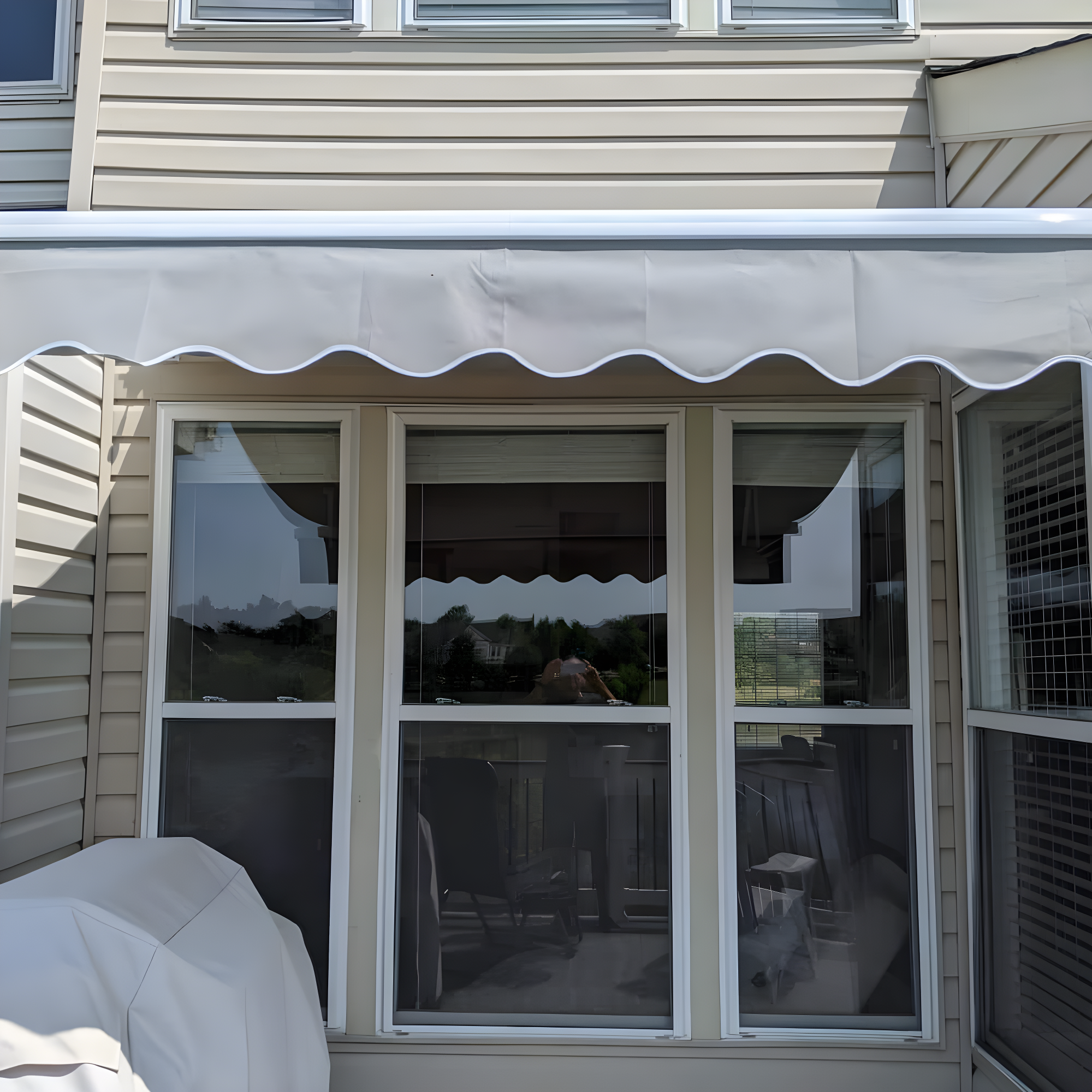 Motorized Retractable White Frame Patio Awning