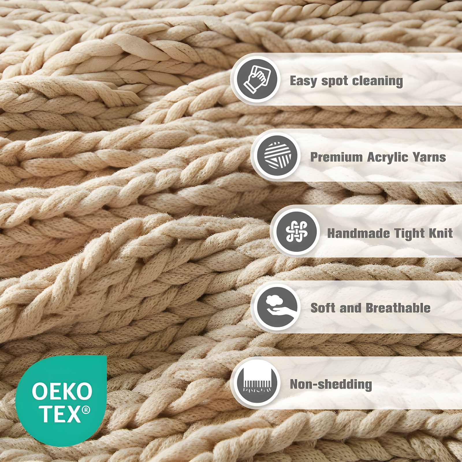 50"x60" Chunky Double Knit Handmade Throw Blanket Tan - Madison Park