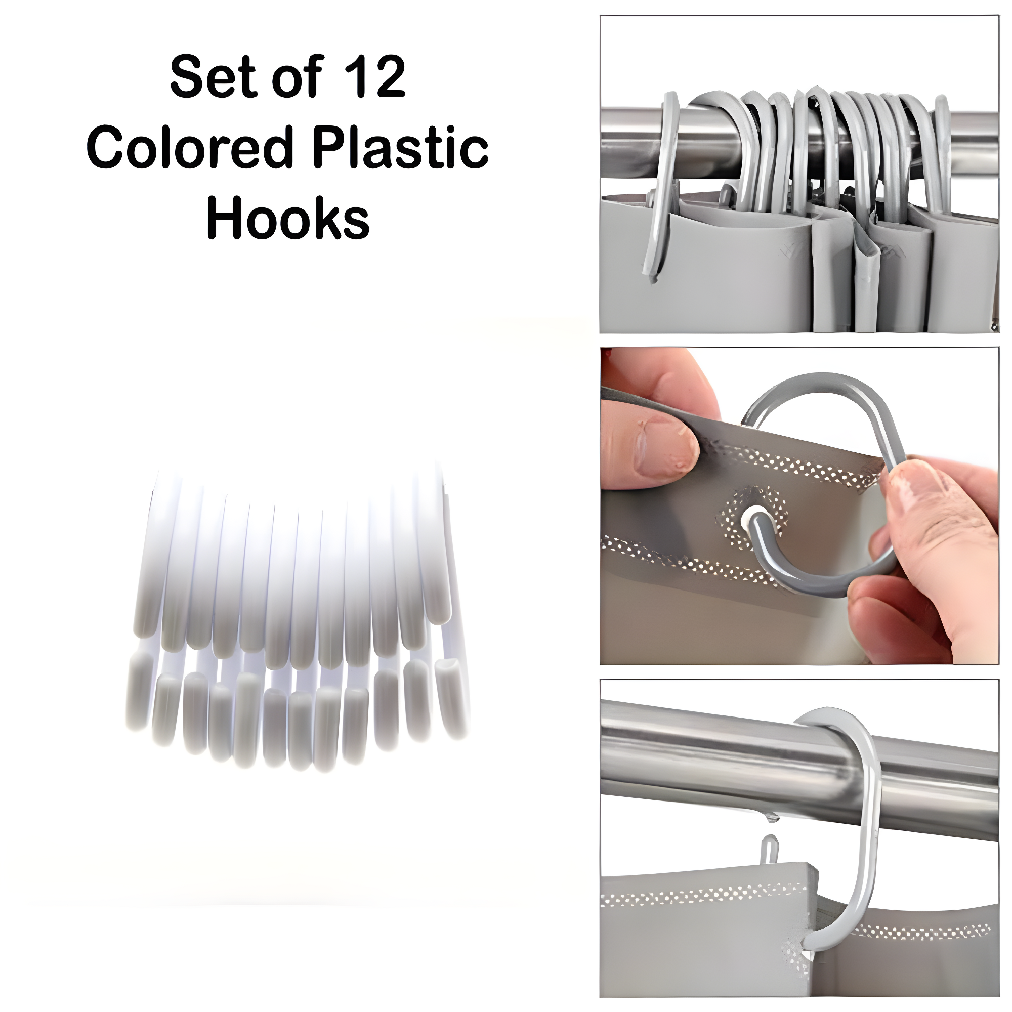 Evideco Solid Plastic Shower Curtain Hooks Rings (Set of 12)