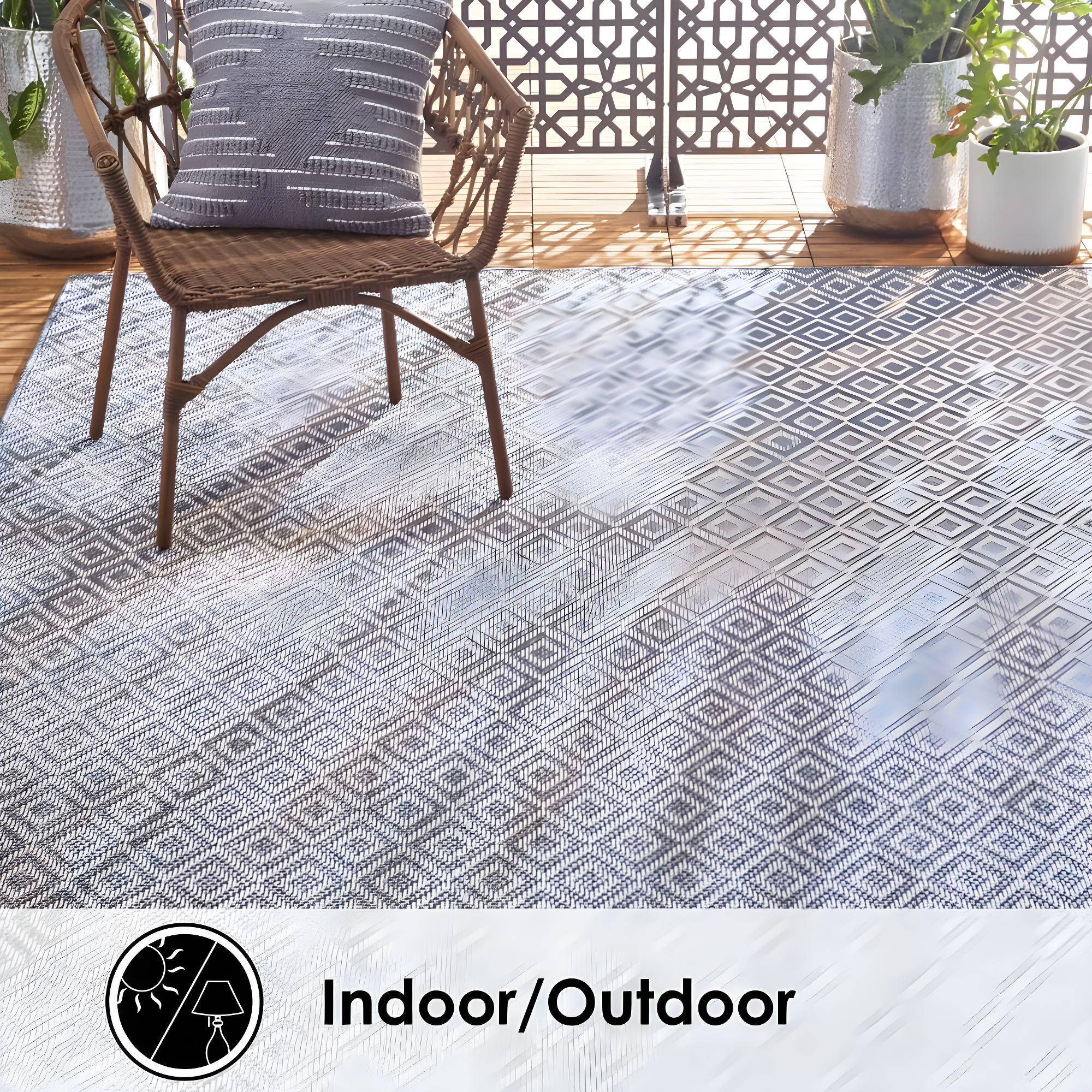 6'6" x 9'6" Tripoli Lydia Indoor/Outdoor Rug Denim/Cream - Home Dynamix: UV & Weather-Resistant, Woven Polypropylene
