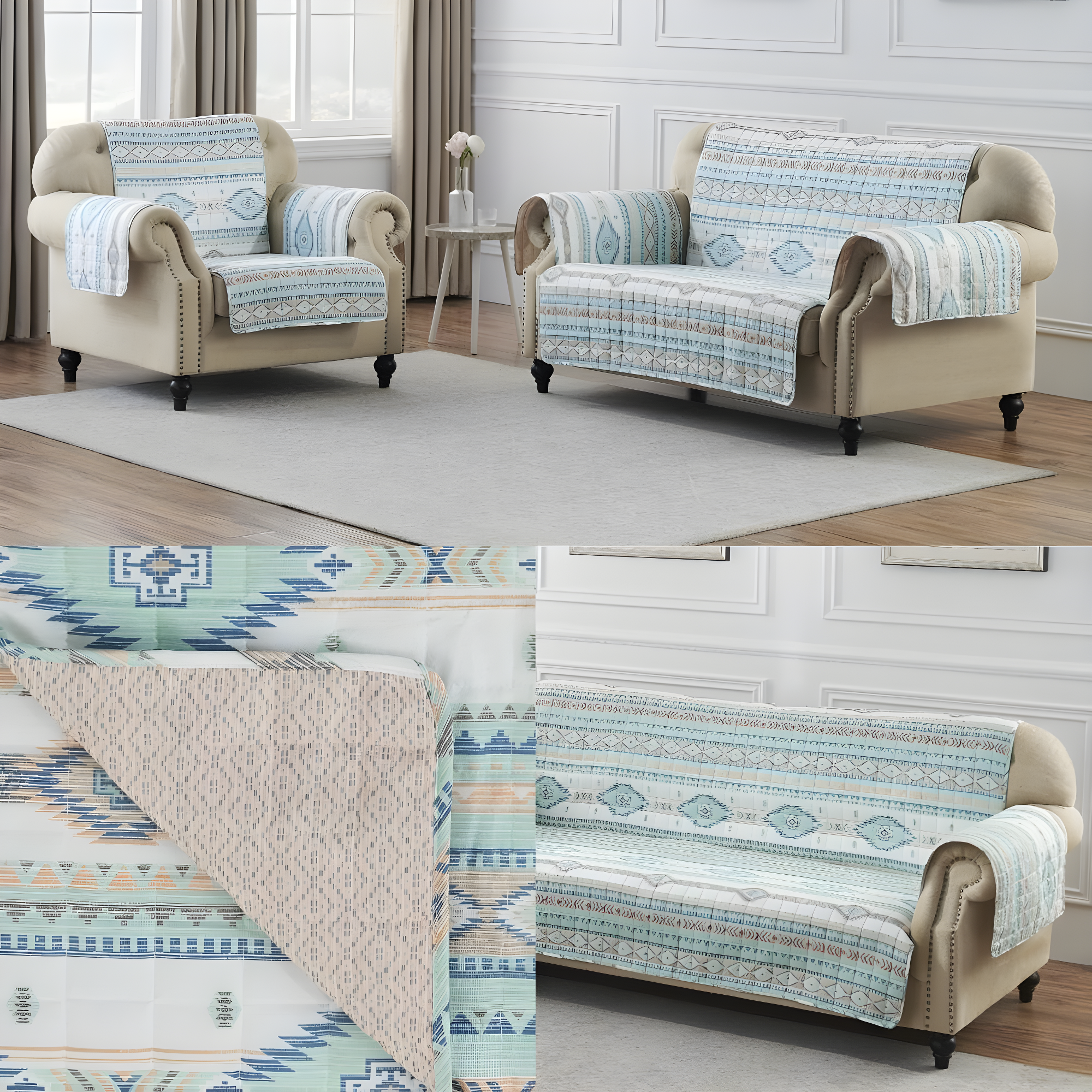 Barefoot Bungalow Phoenix Southwest Geo Quilted Reversible Sofa Slipcover