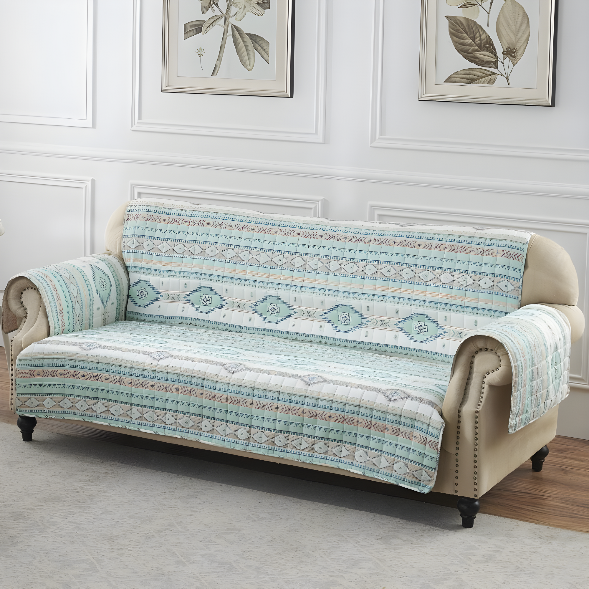 Barefoot Bungalow Phoenix Southwest Geo Quilted Reversible Sofa Slipcover