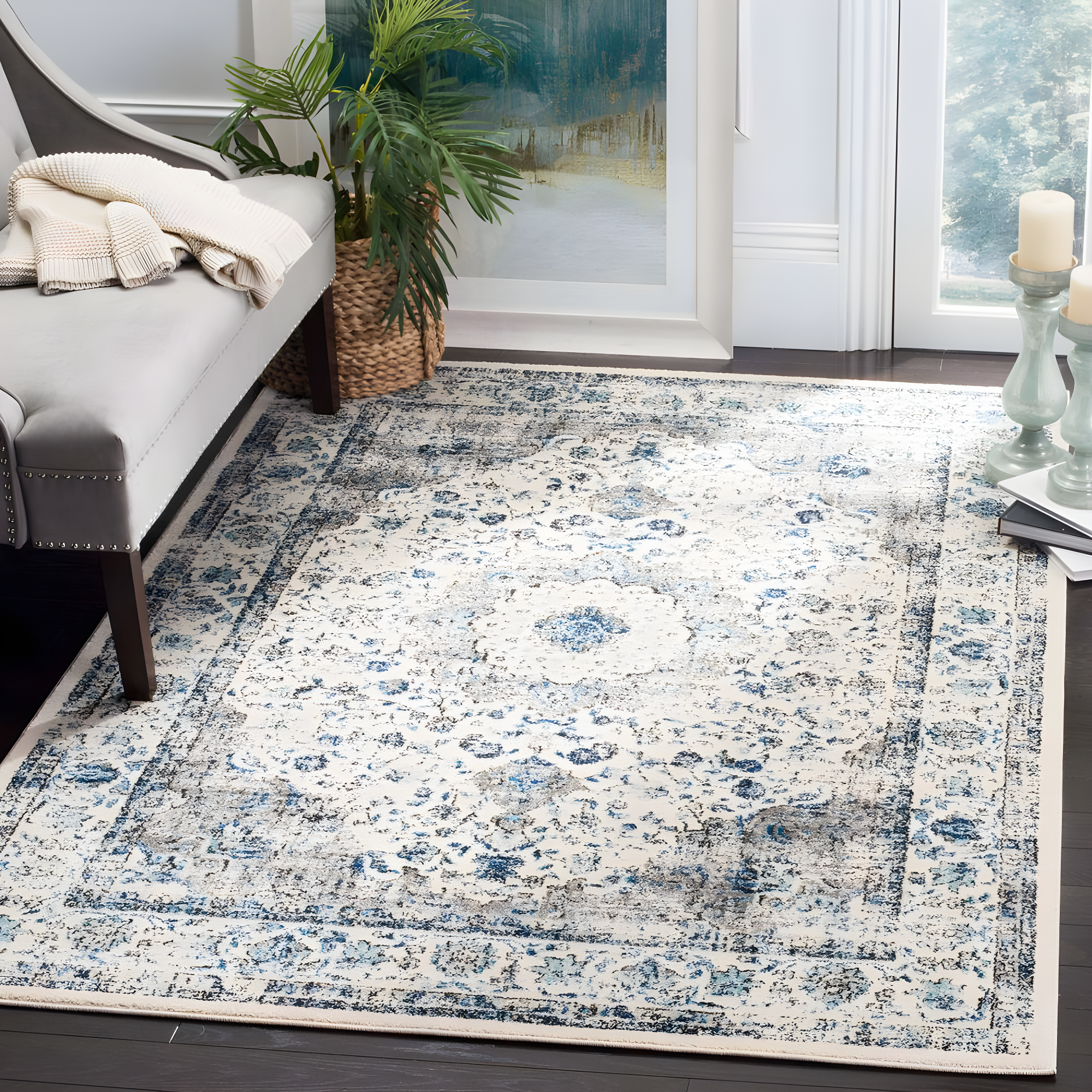 Evoke EVK220 Power Loomed Accent Rug - Ivory/Grey - 2'2"x4' - Safavieh.