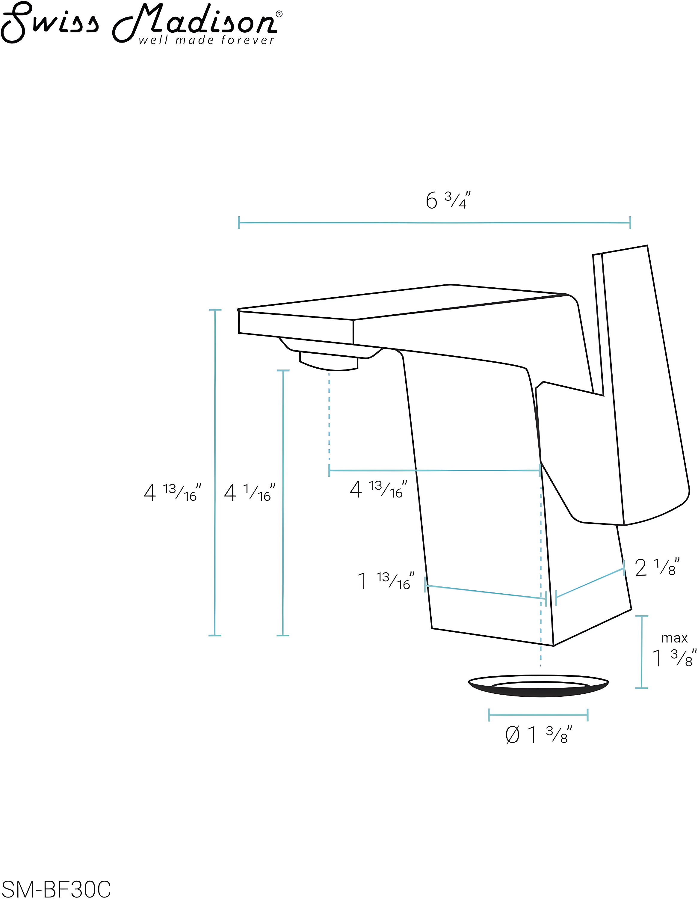 Carre Single Hole, Single-Handle, Bathroom Faucet