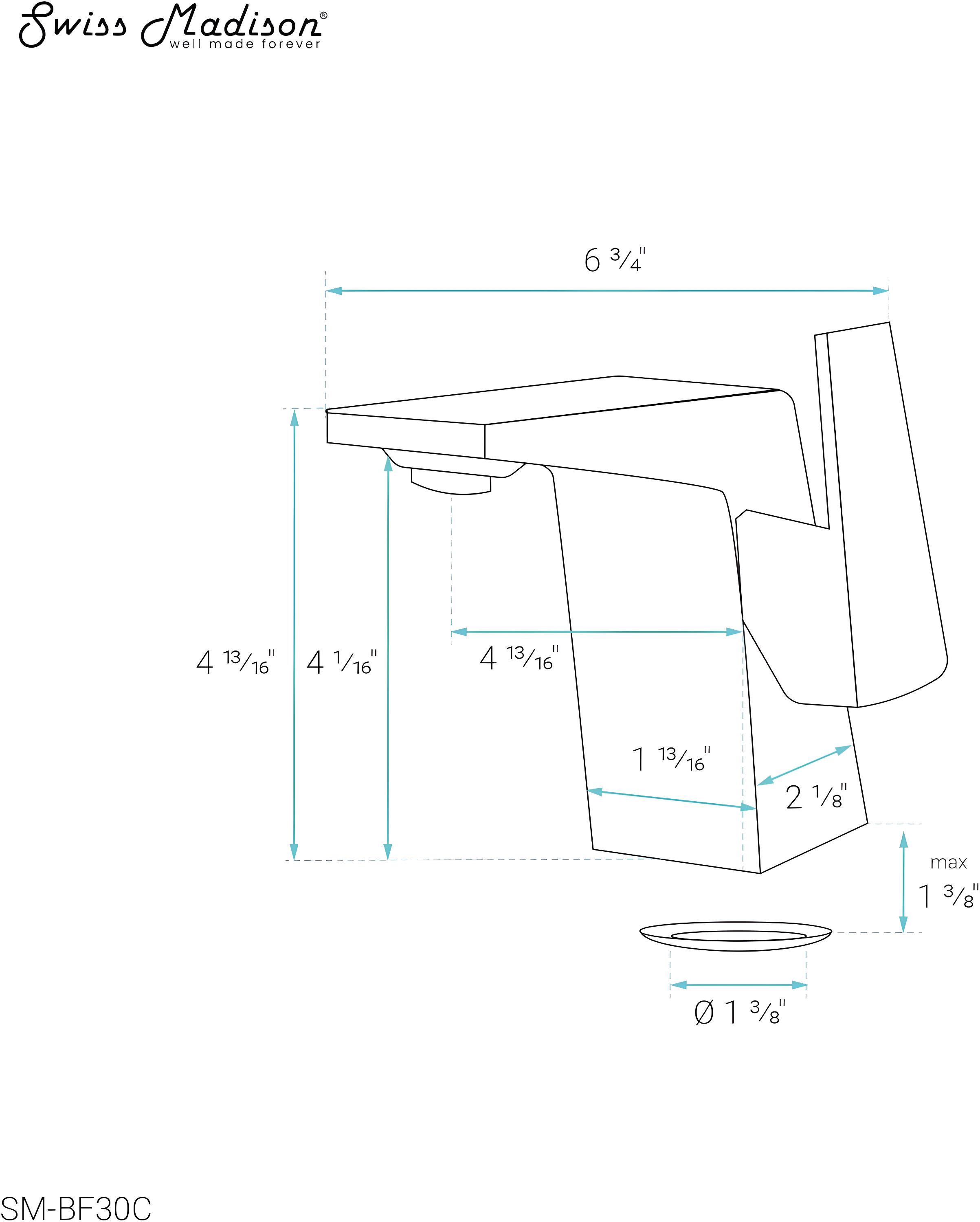 Carre Single Hole, Single-Handle, Bathroom Faucet
