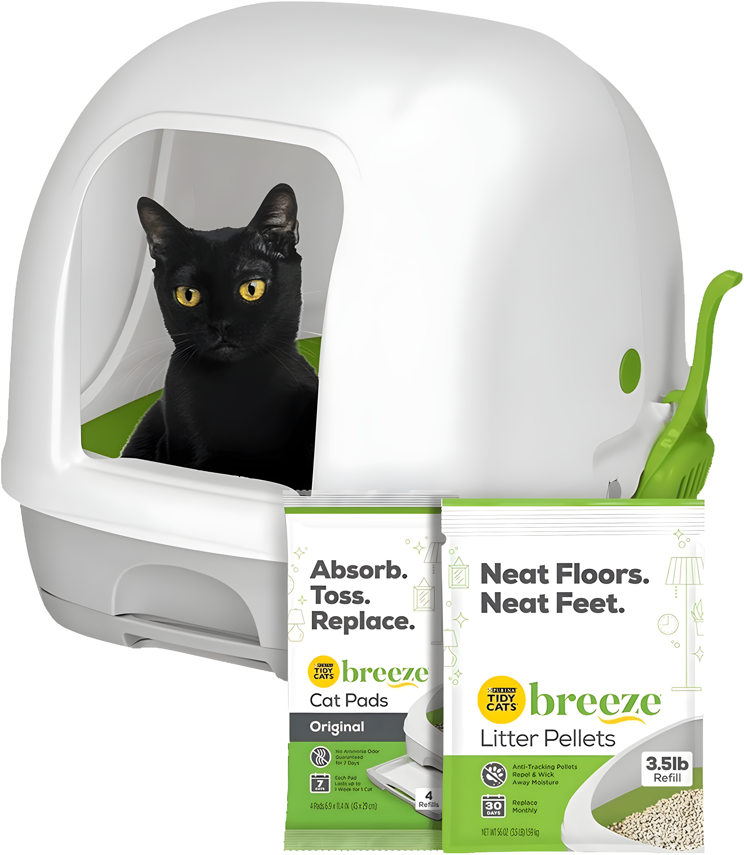 Purina Tidy Cats Breeze Hooded Cat Litter Box Starter Kit, Absorbent Pads, Pellets, Low Dust, 1 Kit