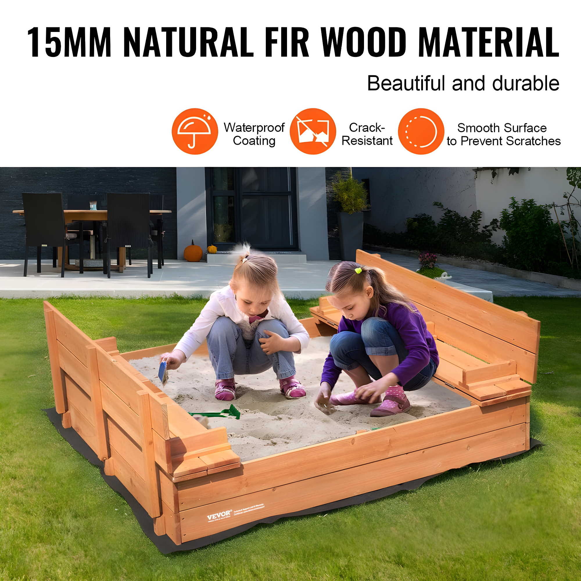 VEVOR 52.4-in x 47.2-in Brown Square Wood Sandbox