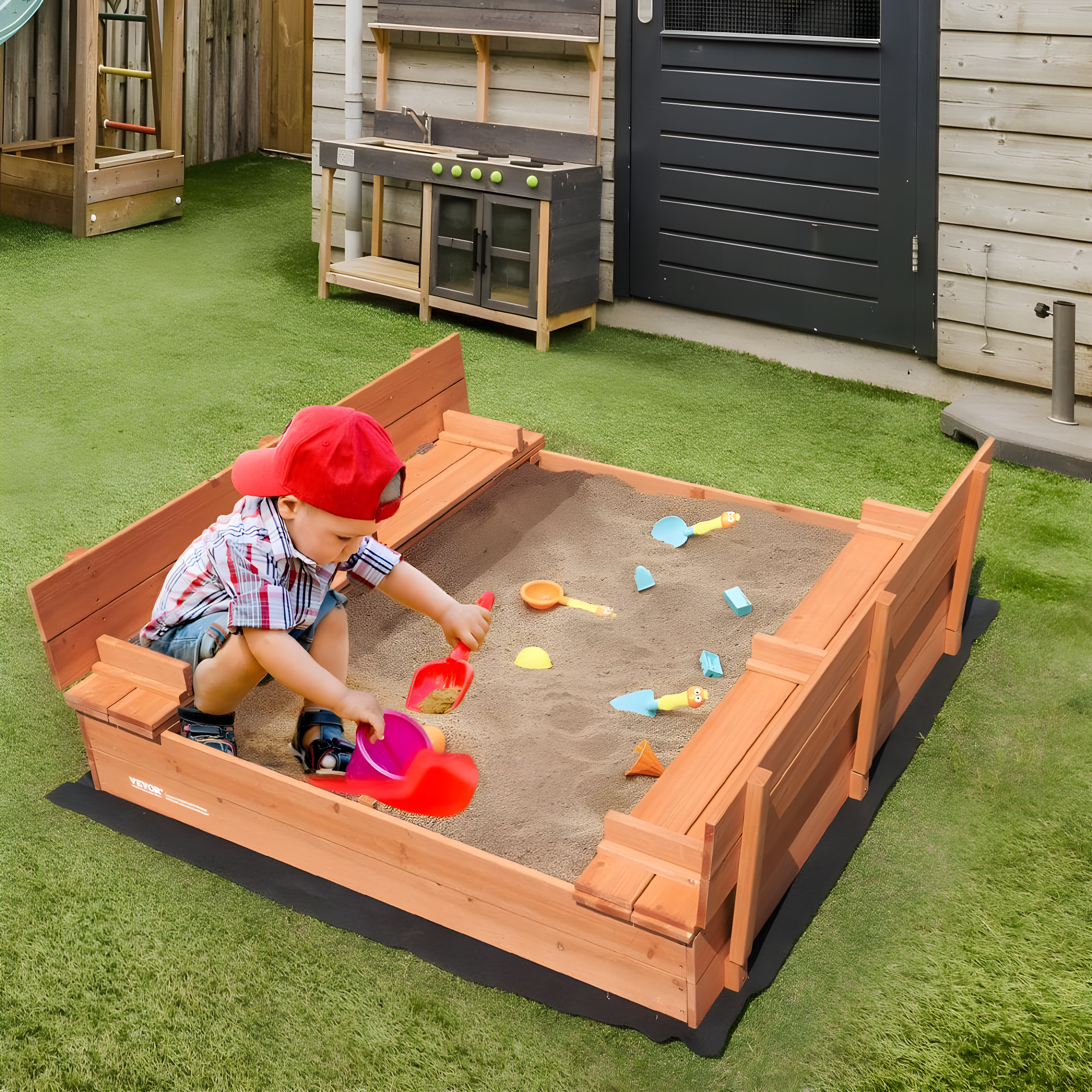 VEVOR 52.4-in x 47.2-in Brown Square Wood Sandbox