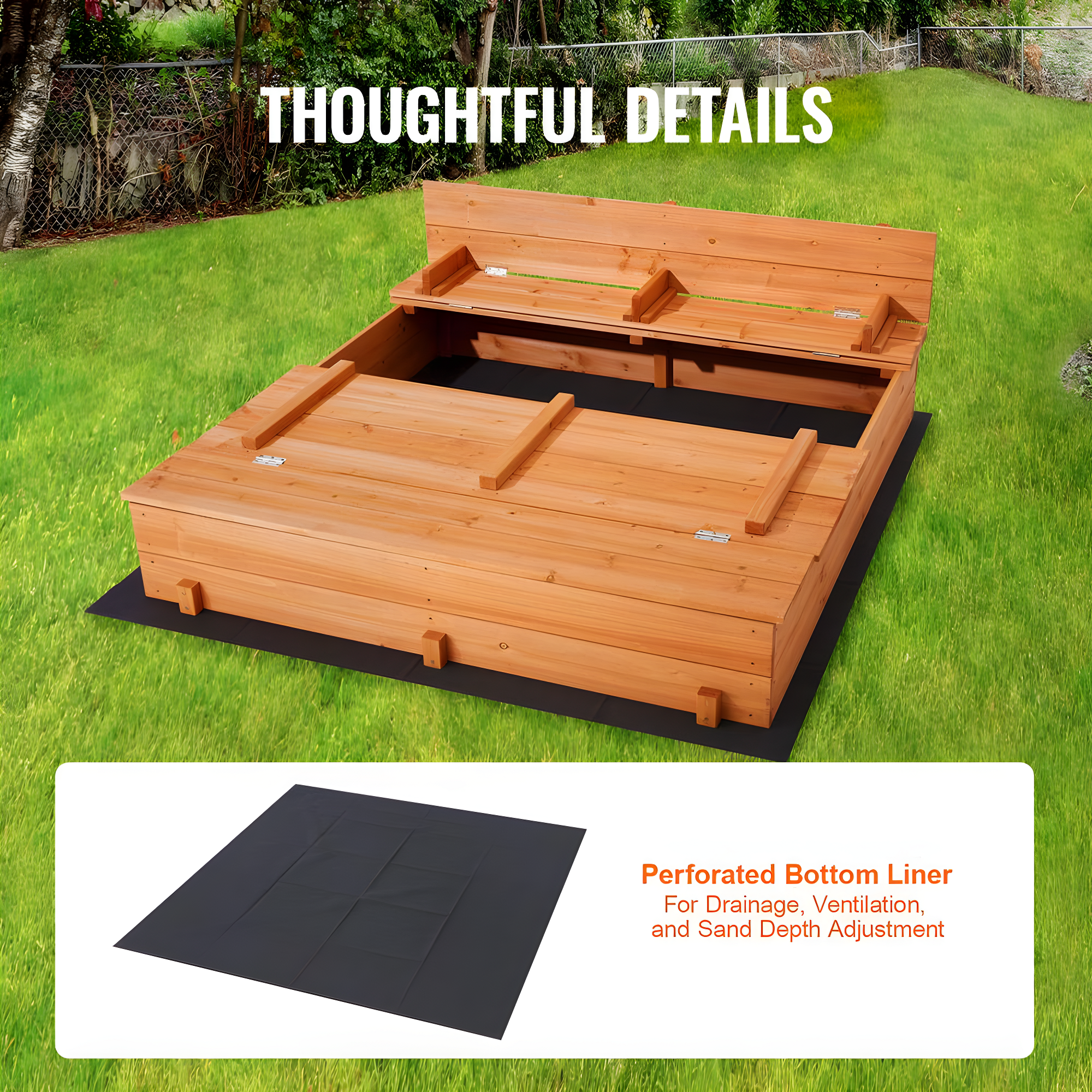 VEVOR 52.4-in x 47.2-in Brown Square Wood Sandbox