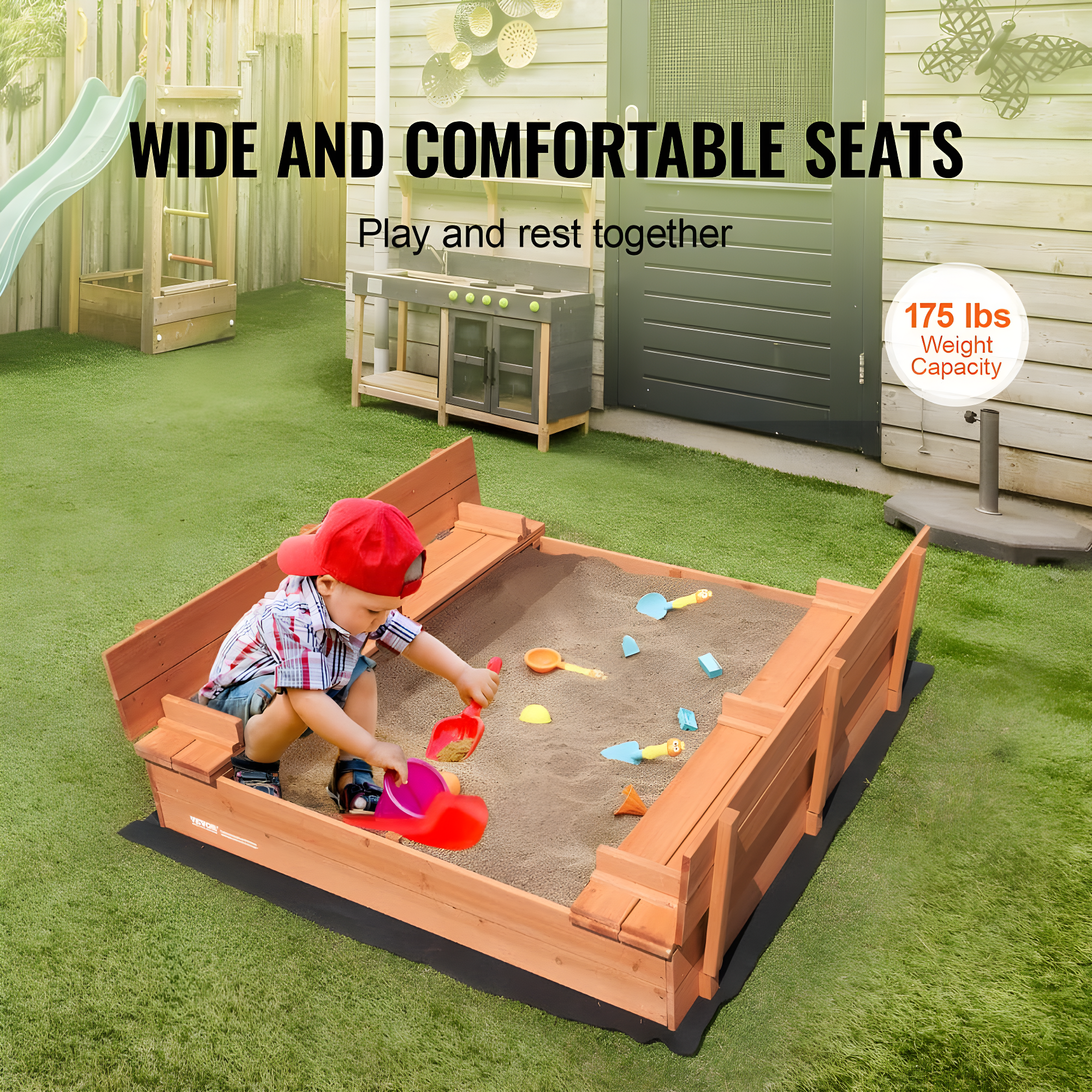 VEVOR 52.4-in x 47.2-in Brown Square Wood Sandbox