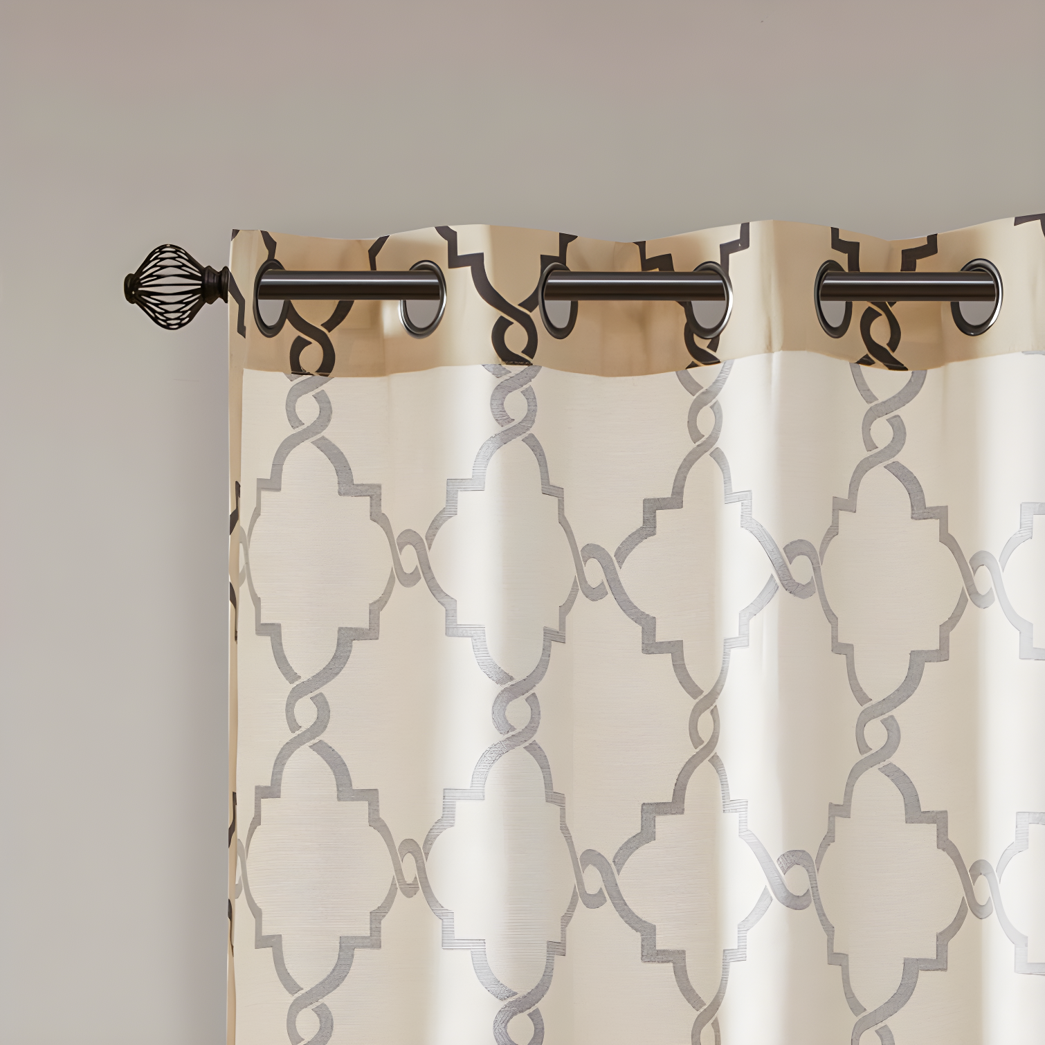 Fretwork Print Grommet Top Window Curtain Panel