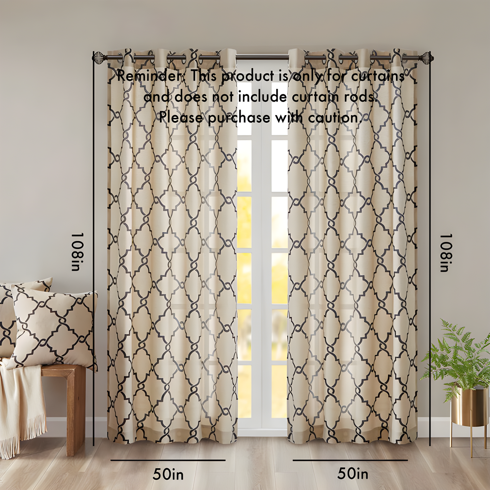 Fretwork Print Grommet Top Window Curtain Panel