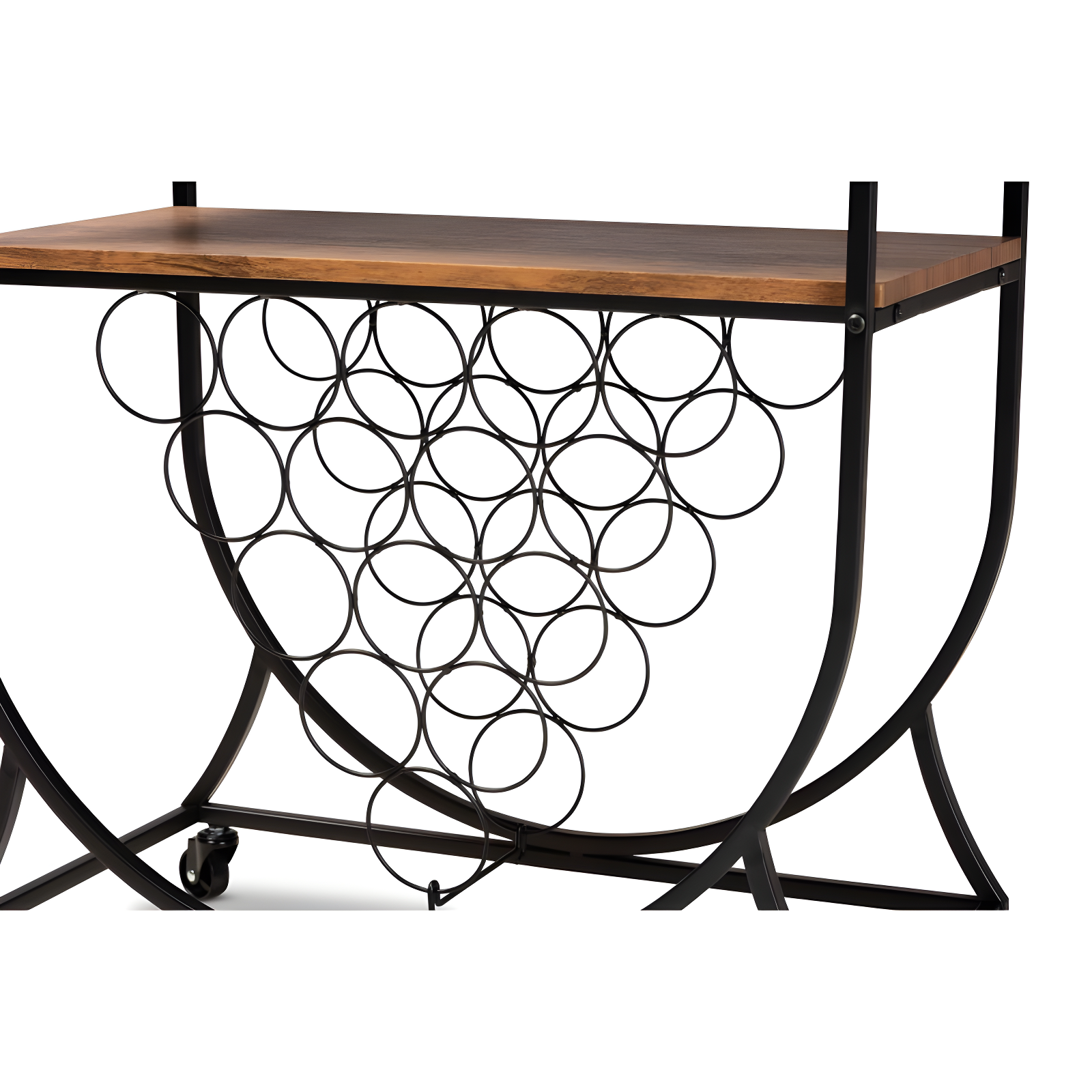 Dania Antique Vintage Industrial Metal and Wood Mobile Wine Bar Cart Black/Walnut - Baxton Studio