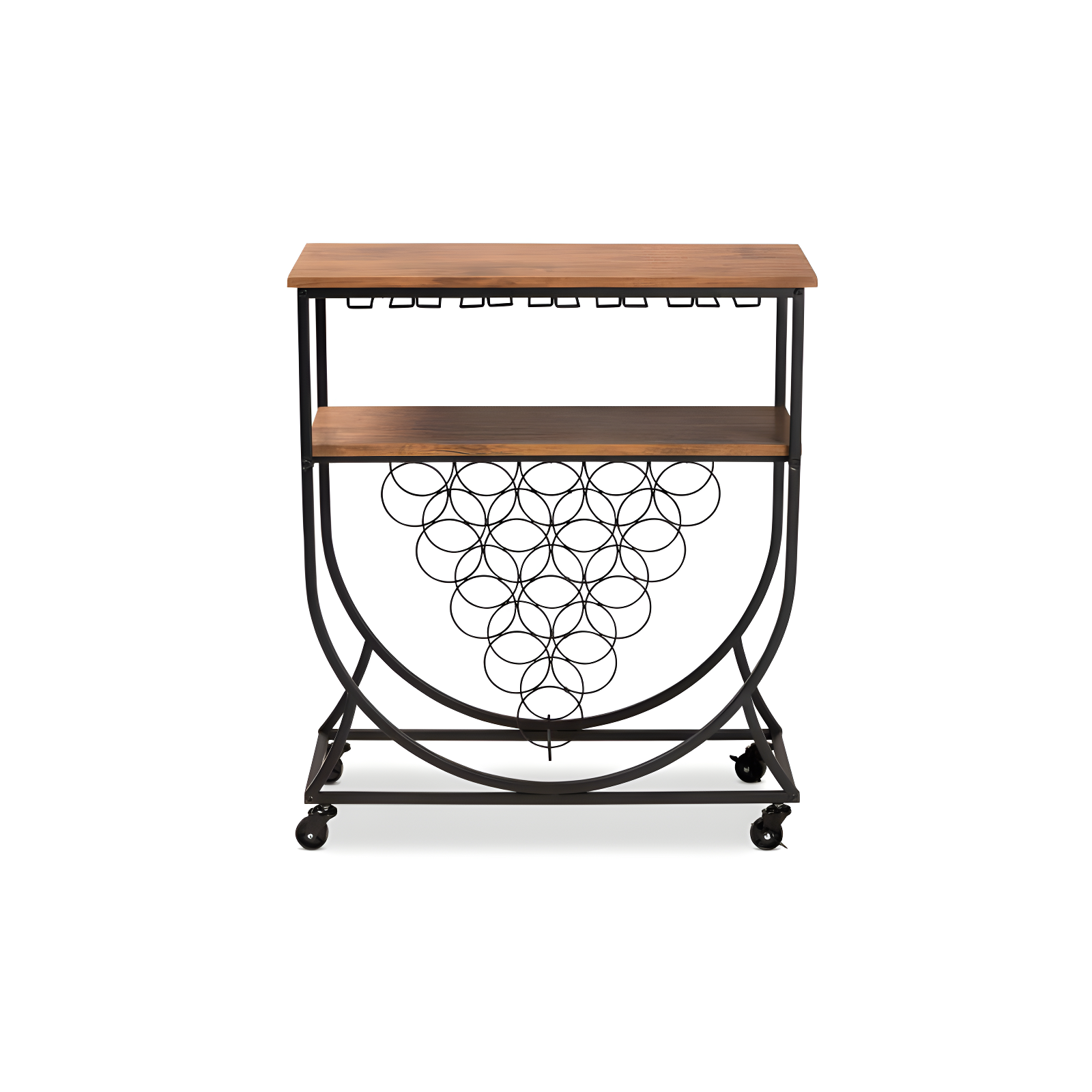 Dania Antique Vintage Industrial Metal and Wood Mobile Wine Bar Cart Black/Walnut - Baxton Studio