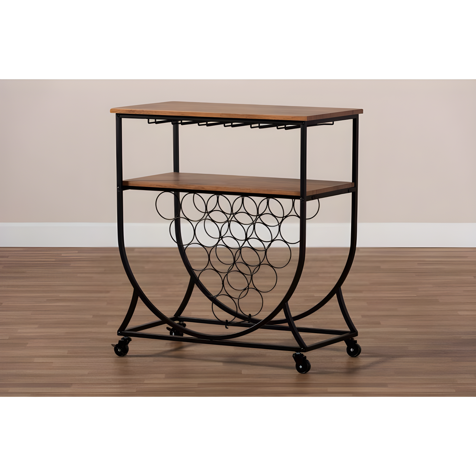 Dania Antique Vintage Industrial Metal and Wood Mobile Wine Bar Cart Black/Walnut - Baxton Studio